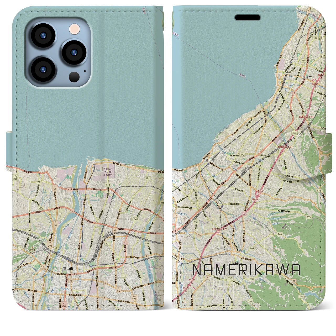 【滑川(富山県)】地図柄iPhoneケース(手帳タイプ)ナチュラル・iPhone 13 Pro Max 用