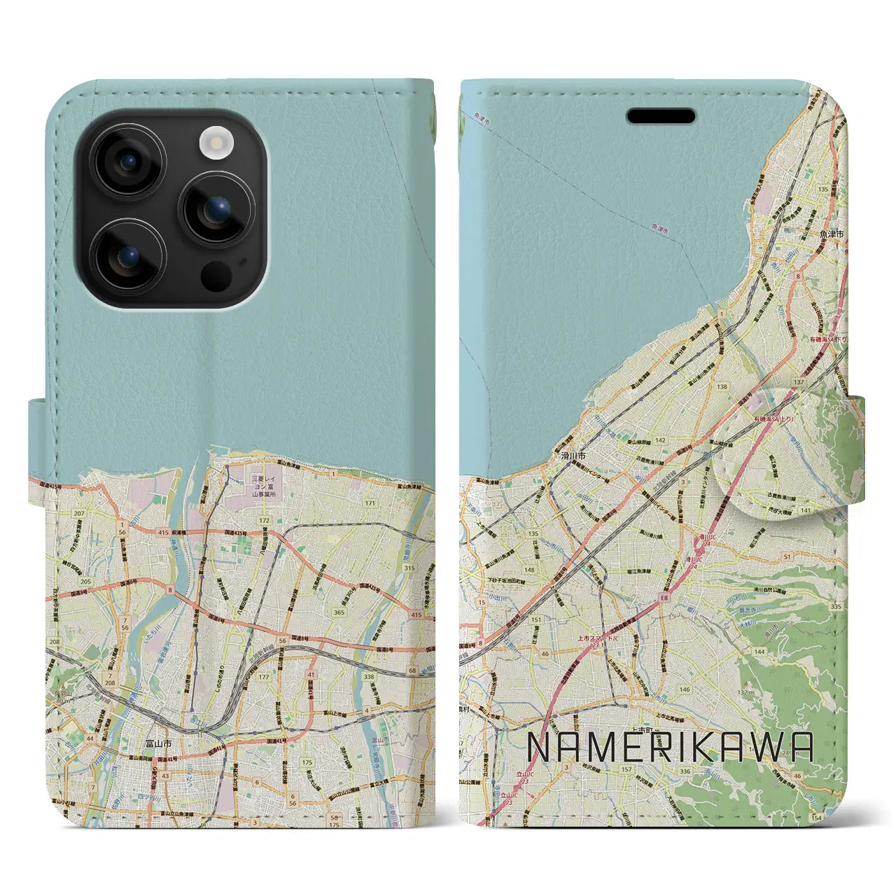 【滑川(富山県)】地図柄iPhoneケース(手帳タイプ)ナチュラル・iPhone 16 用