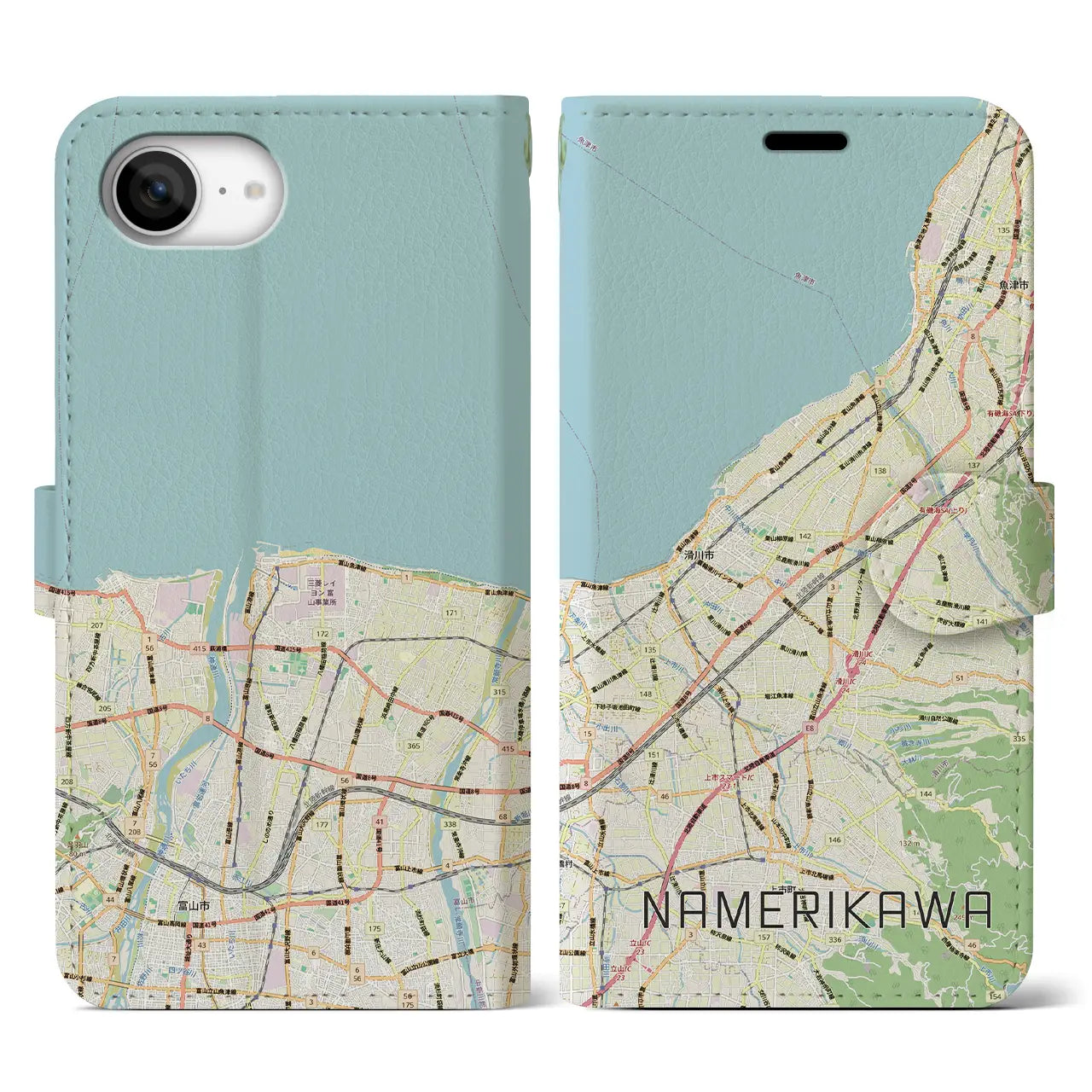 【滑川(富山県)】地図柄iPhoneケース(手帳タイプ)