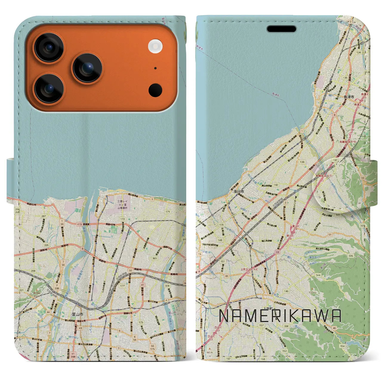 【滑川(富山県)】地図柄iPhoneケース(手帳タイプ)