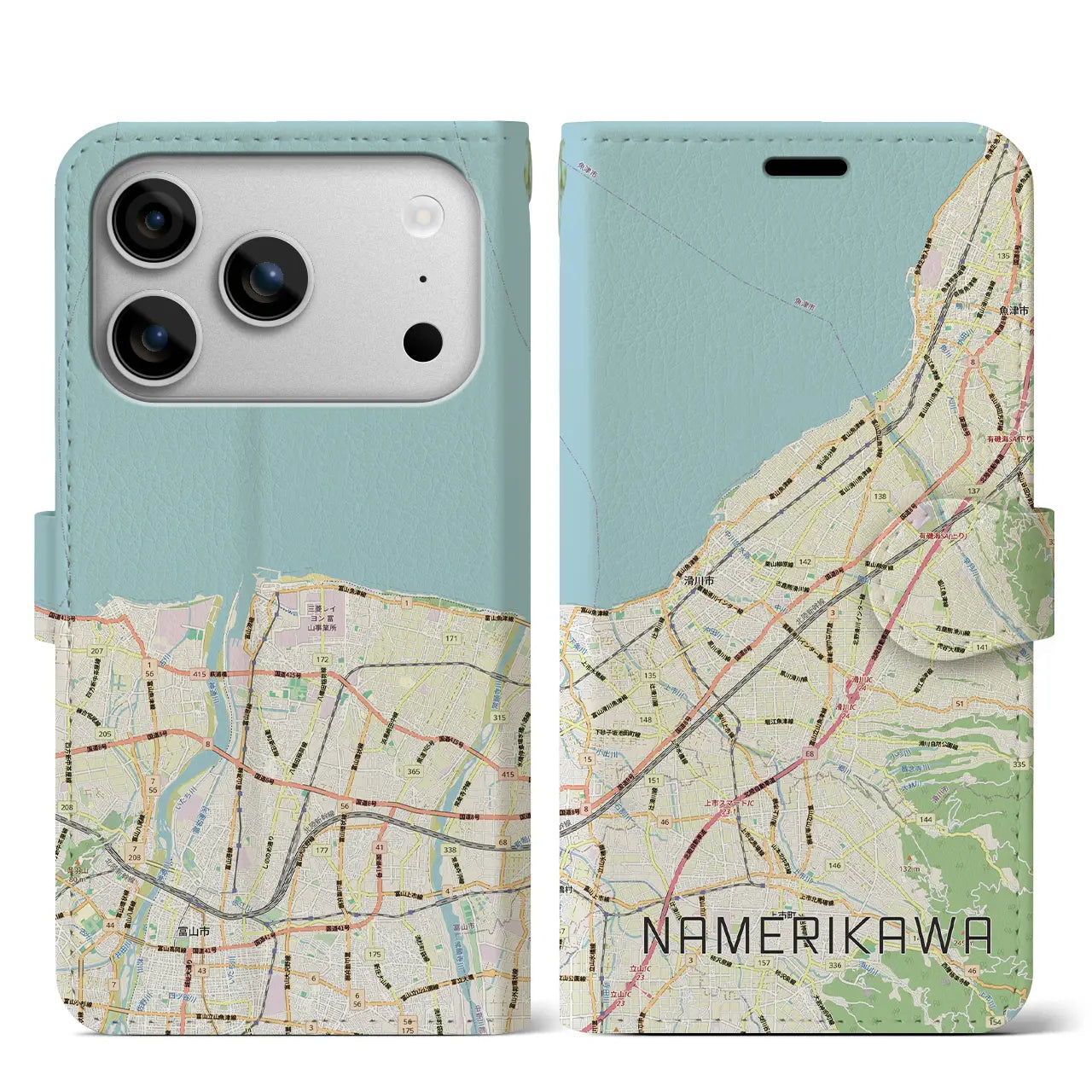 【滑川(富山県)】地図柄iPhoneケース(手帳タイプ)