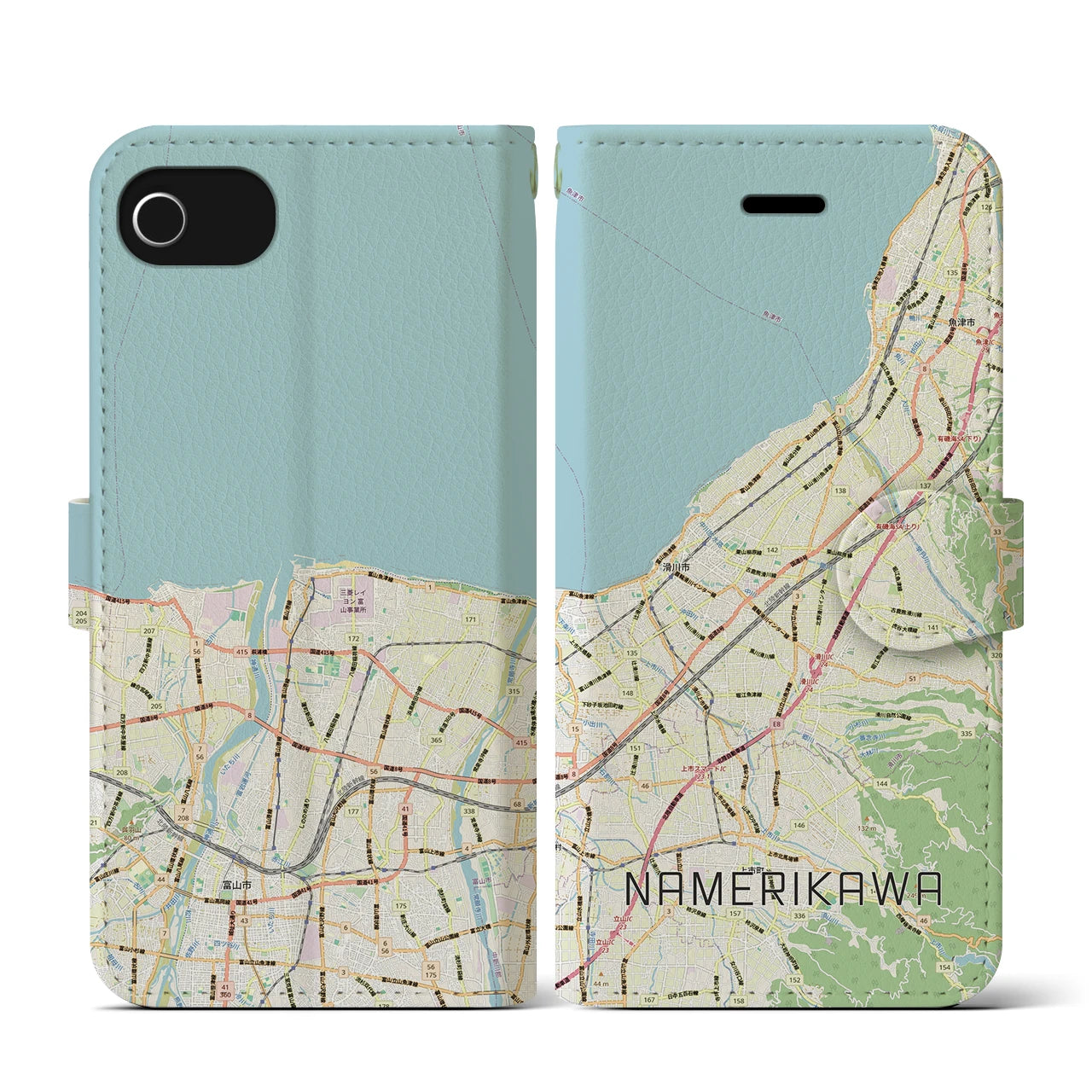 【滑川(富山県)】地図柄iPhoneケース(手帳タイプ)ナチュラル・iPhone SE(第3 / 第2世代) / 8 / 7 / 6s / 6 用