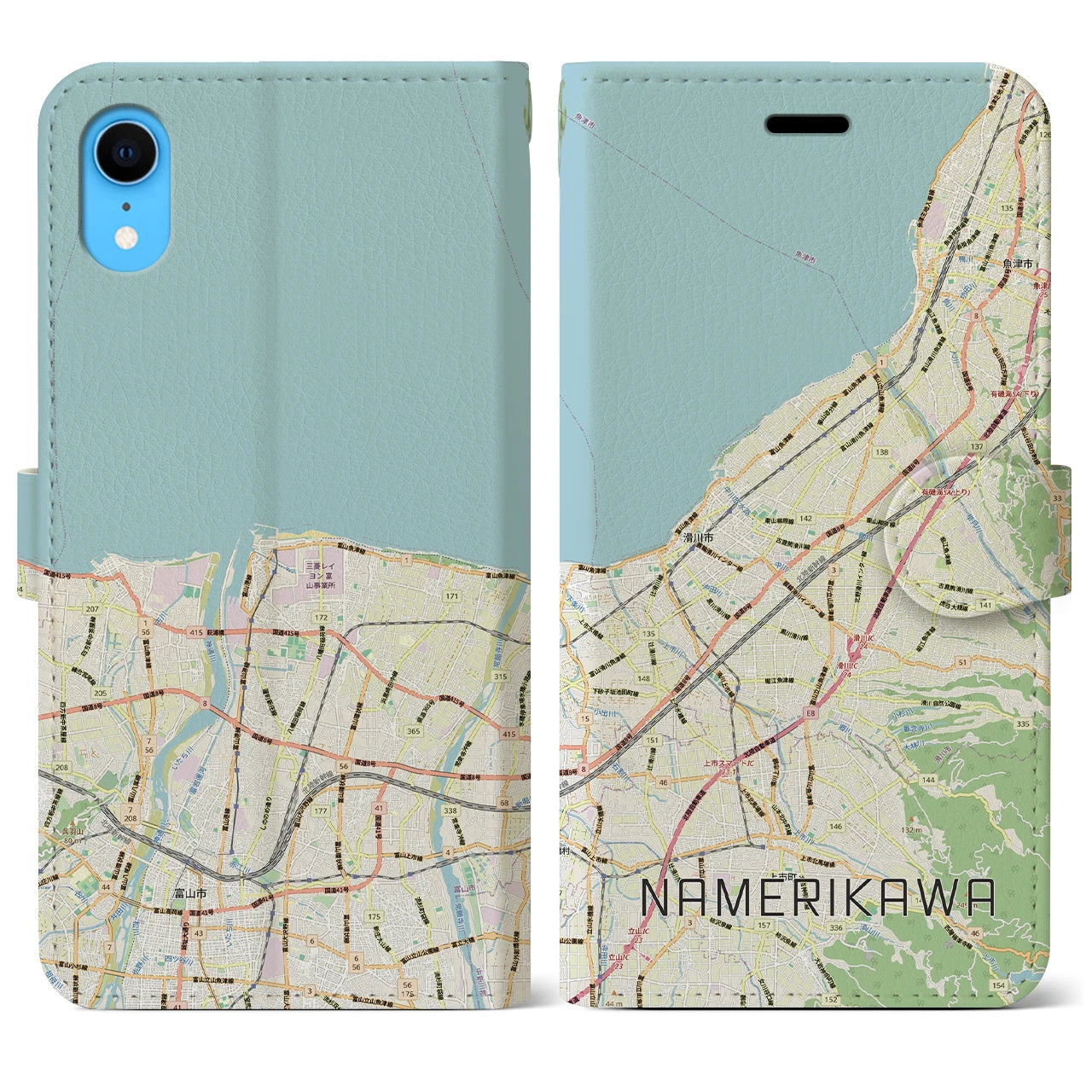 【滑川(富山県)】地図柄iPhoneケース(手帳タイプ)ナチュラル・iPhone XR 用