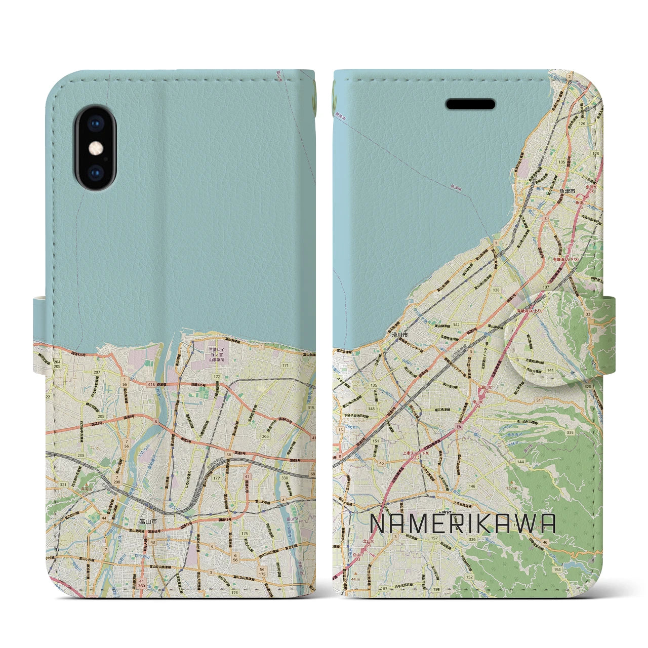【滑川(富山県)】地図柄iPhoneケース(手帳タイプ)ナチュラル・iPhone XS / X 用