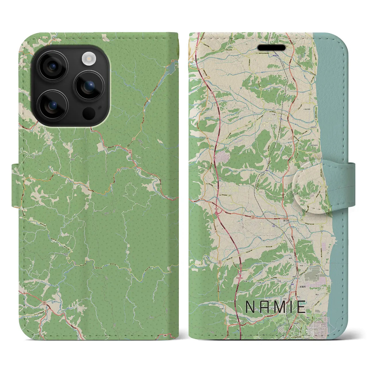 【浪江(福島県)】地図柄iPhoneケース(手帳タイプ)ナチュラル・iPhone 16 用