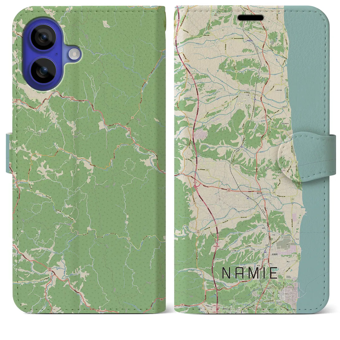 【浪江(福島県)】地図柄iPhoneケース(手帳タイプ)ナチュラル・iPhone 16 Pro Max 用