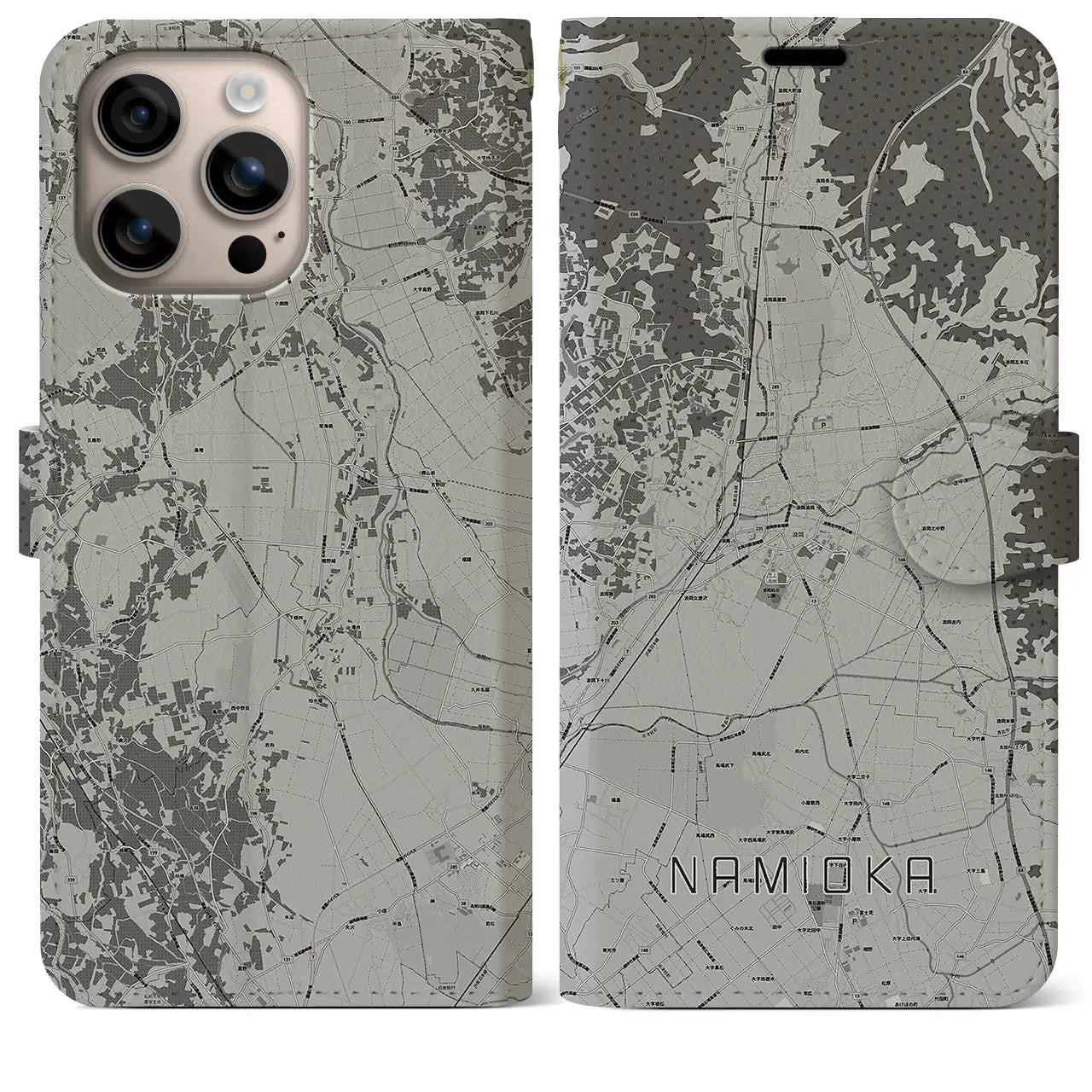 【浪岡(青森県)】地図柄iPhoneケース(手帳タイプ)モノトーン・iPhone 16 Plus 用