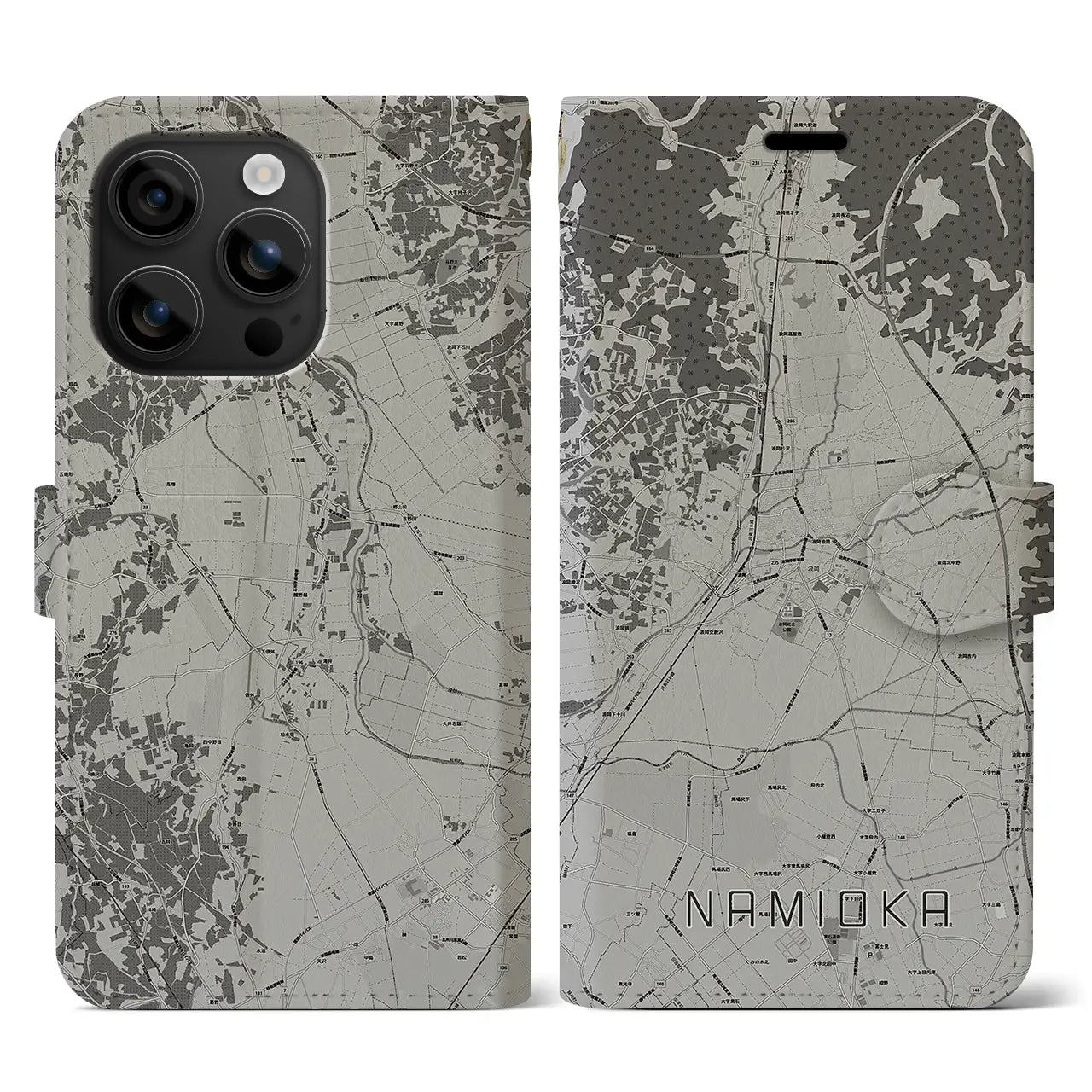 【浪岡(青森県)】地図柄iPhoneケース(手帳タイプ)モノトーン・iPhone 16 用