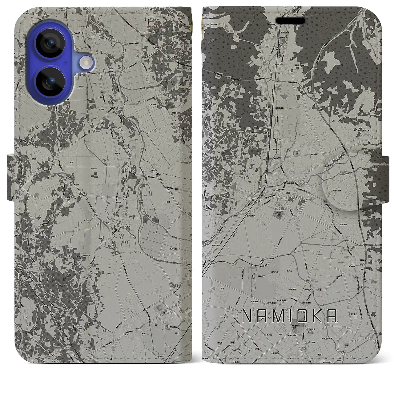 【浪岡(青森県)】地図柄iPhoneケース(手帳タイプ)モノトーン・iPhone 16 Pro Max 用