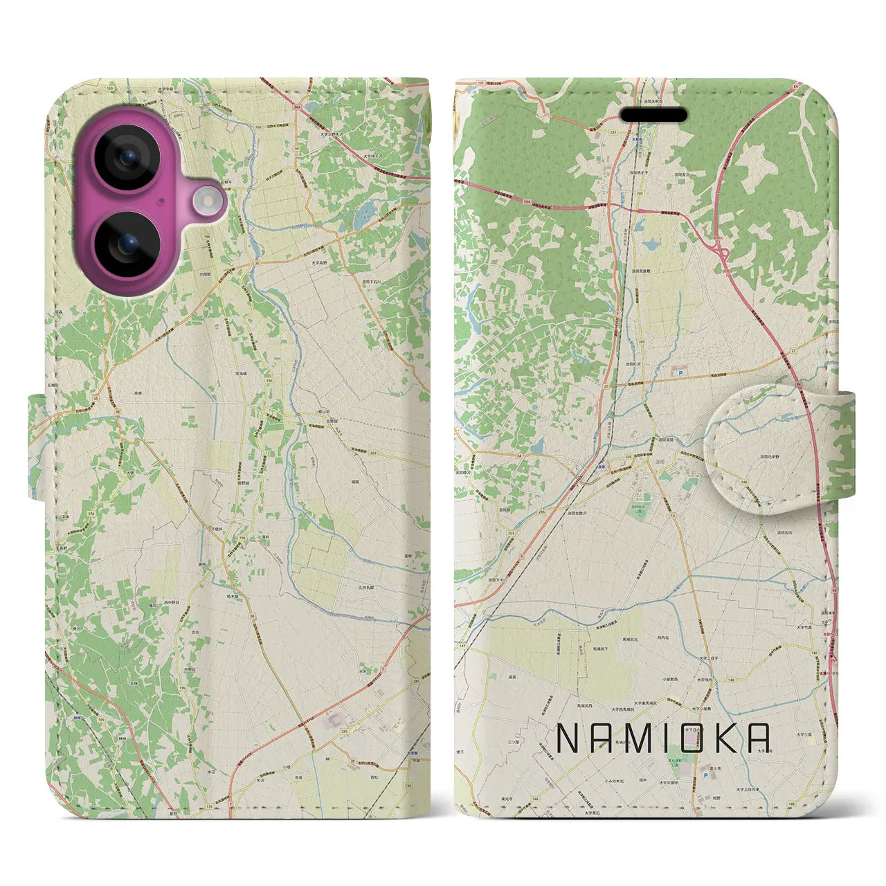 【浪岡(青森県)】地図柄iPhoneケース(手帳タイプ)ナチュラル・iPhone 16 Pro 用