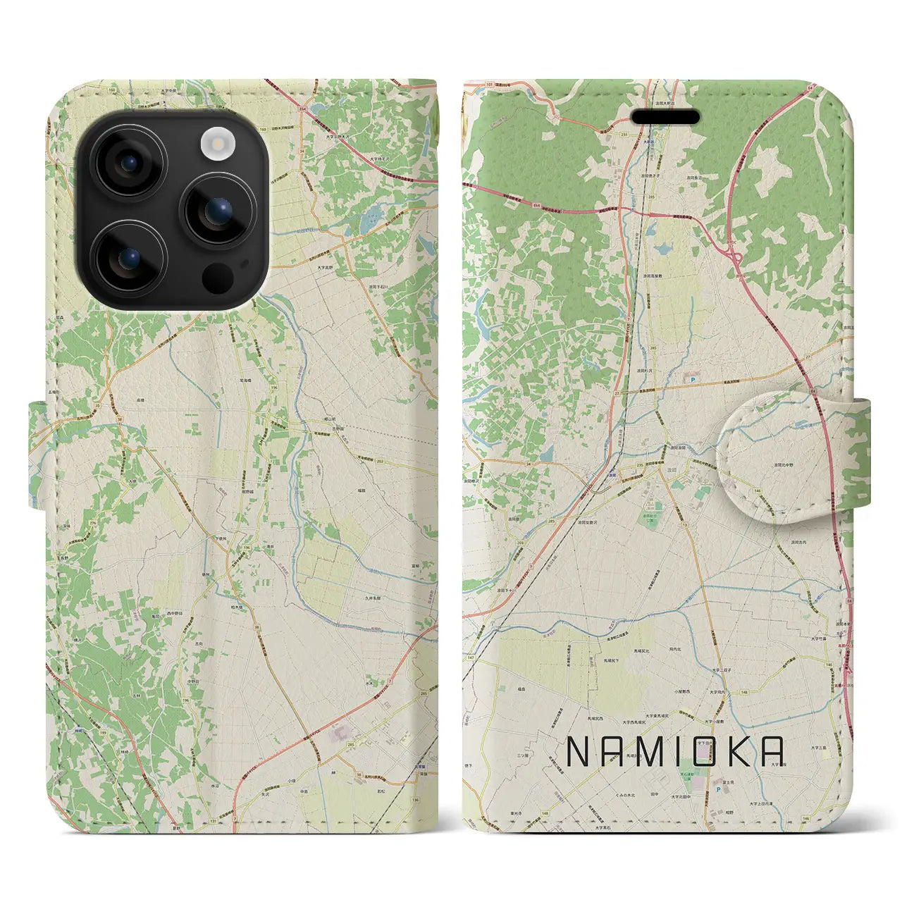 【浪岡(青森県)】地図柄iPhoneケース(手帳タイプ)ナチュラル・iPhone 16 用