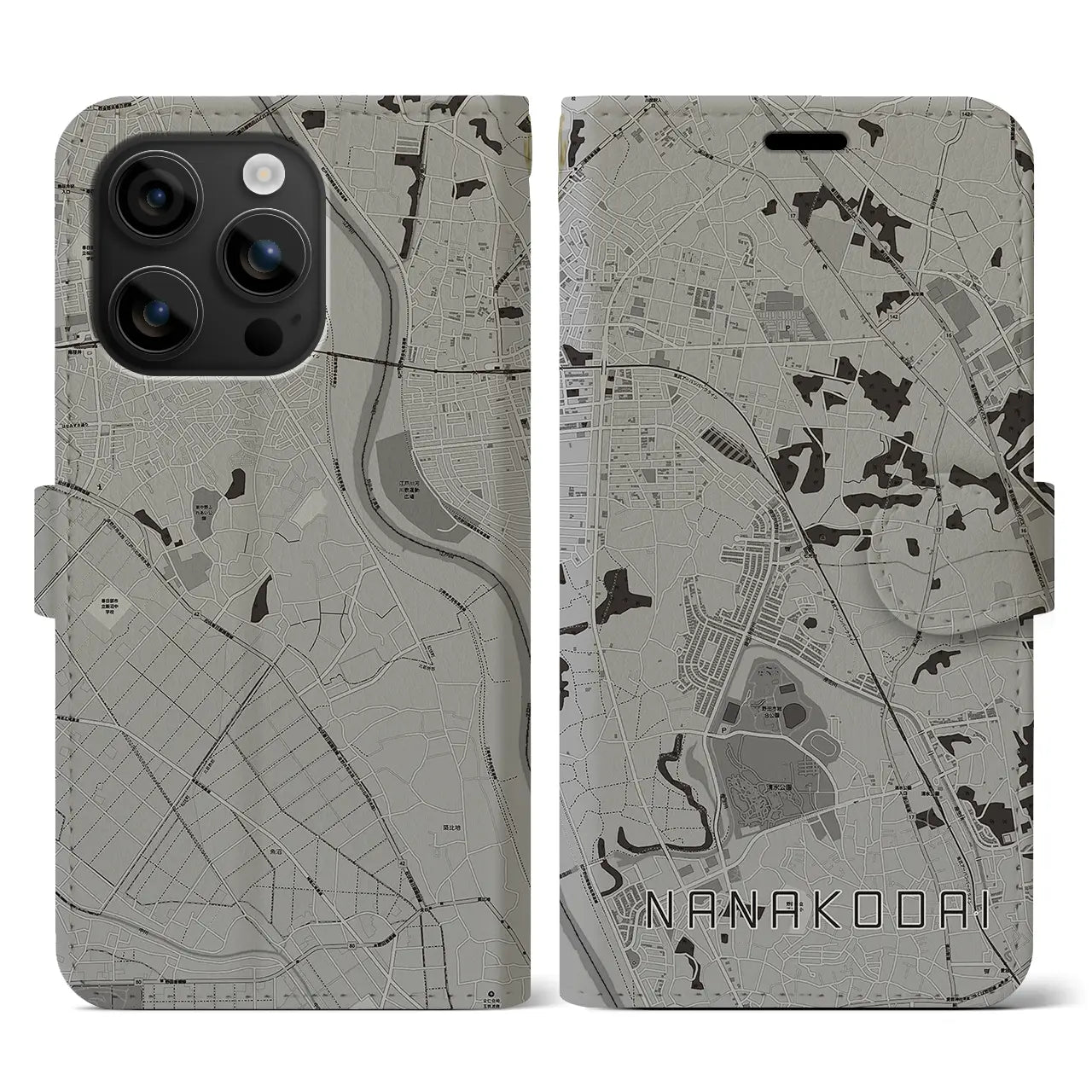 【七光台(千葉県)】地図柄iPhoneケース(手帳タイプ)モノトーン・iPhone 16 用