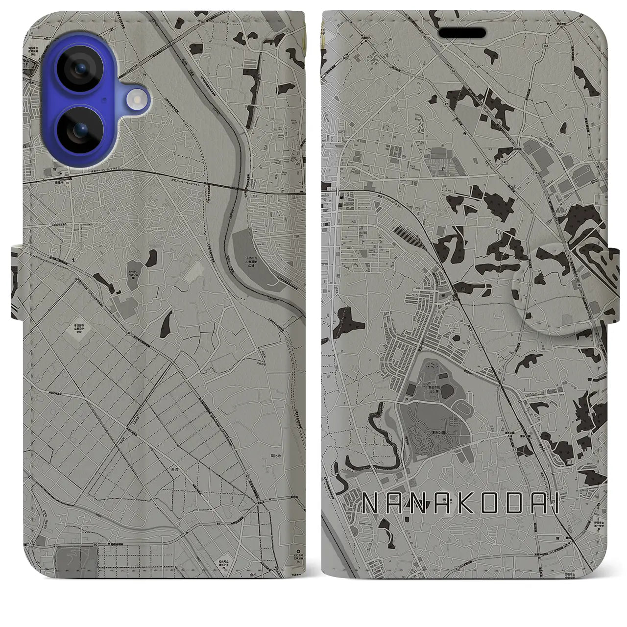 【七光台(千葉県)】地図柄iPhoneケース(手帳タイプ)モノトーン・iPhone 16 Pro Max 用