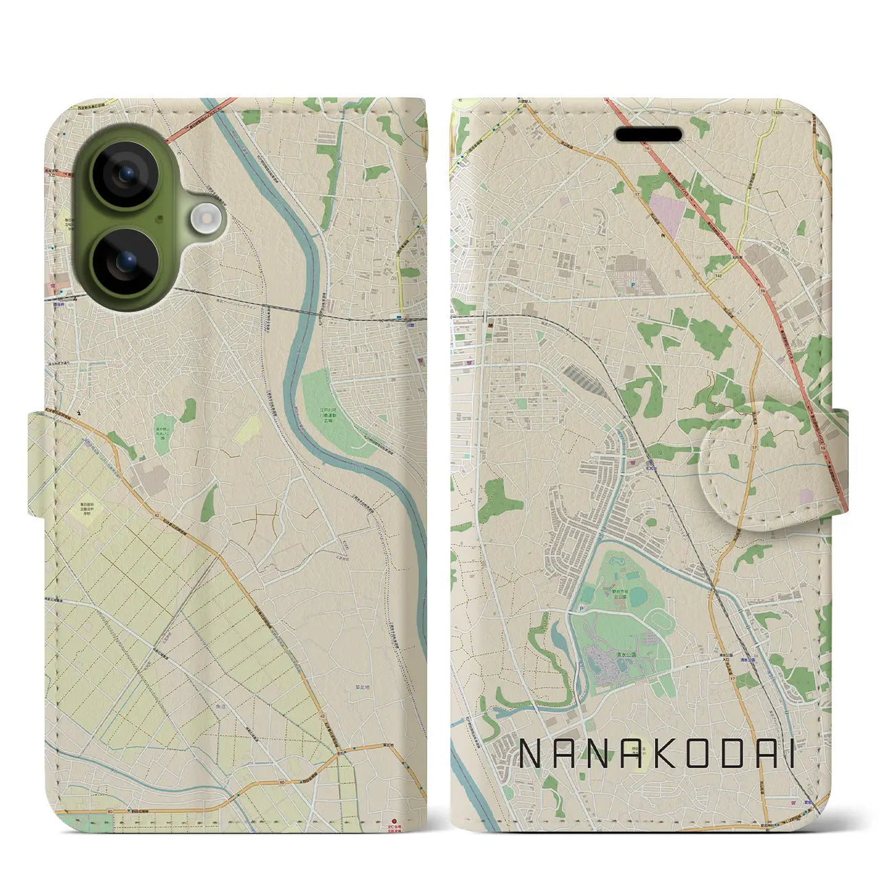 【七光台(千葉県)】地図柄iPhoneケース(手帳タイプ)モノトーン・iPhone 17 Pro Max 用