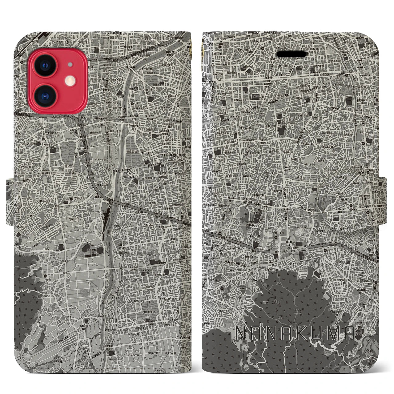 【七隈(福岡県)】地図柄iPhoneケース(手帳タイプ)