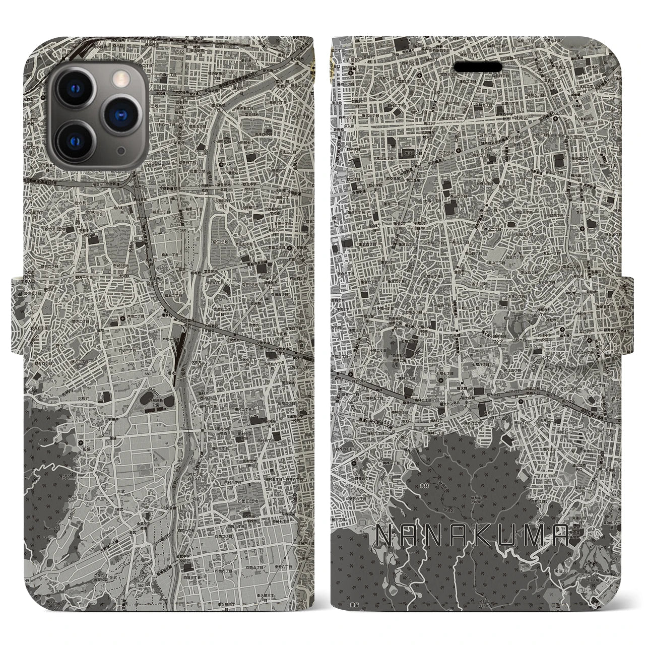 【七隈(福岡県)】地図柄iPhoneケース(手帳タイプ)