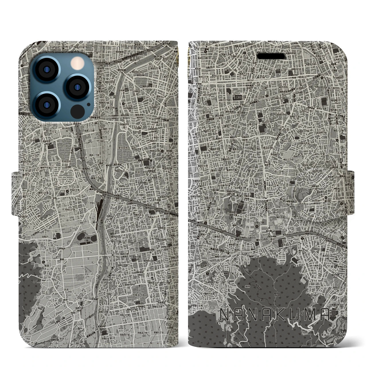 【七隈(福岡県)】地図柄iPhoneケース(手帳タイプ)