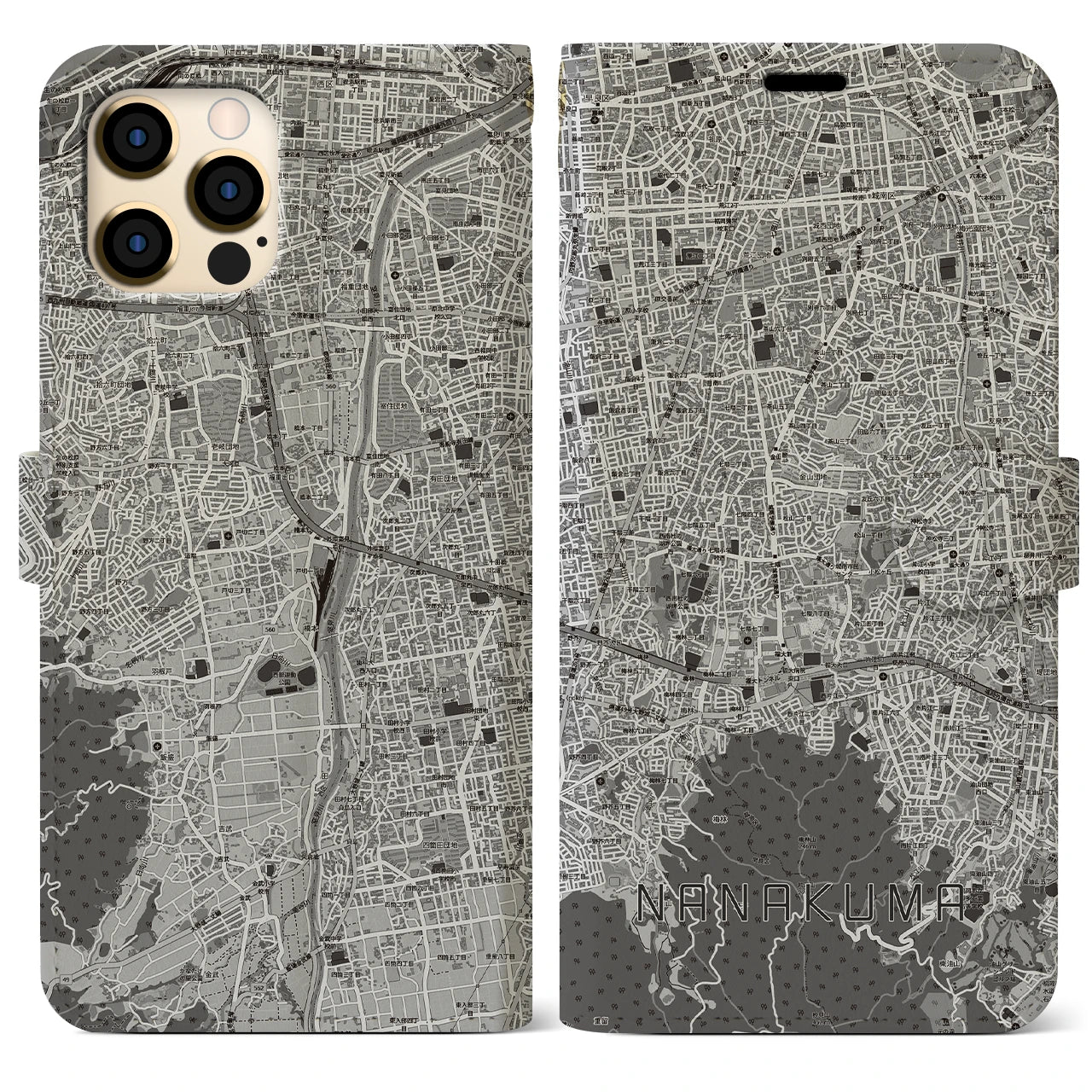 【七隈(福岡県)】地図柄iPhoneケース(手帳タイプ)