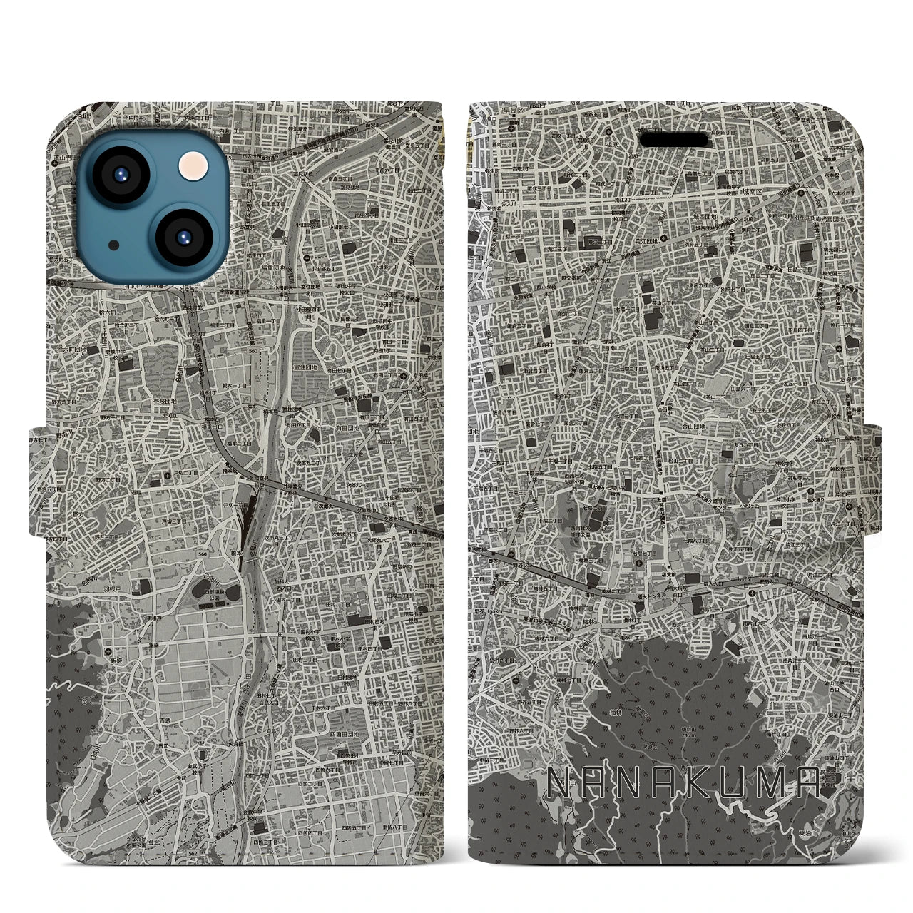 【七隈(福岡県)】地図柄iPhoneケース(手帳タイプ)