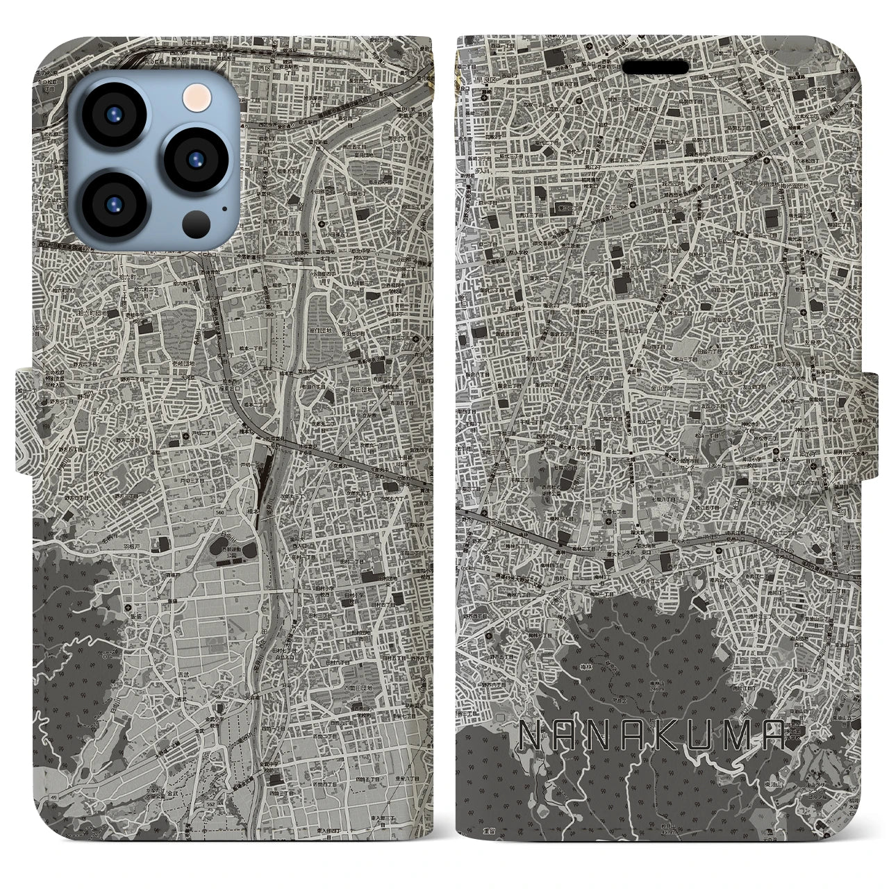 【七隈(福岡県)】地図柄iPhoneケース(手帳タイプ)