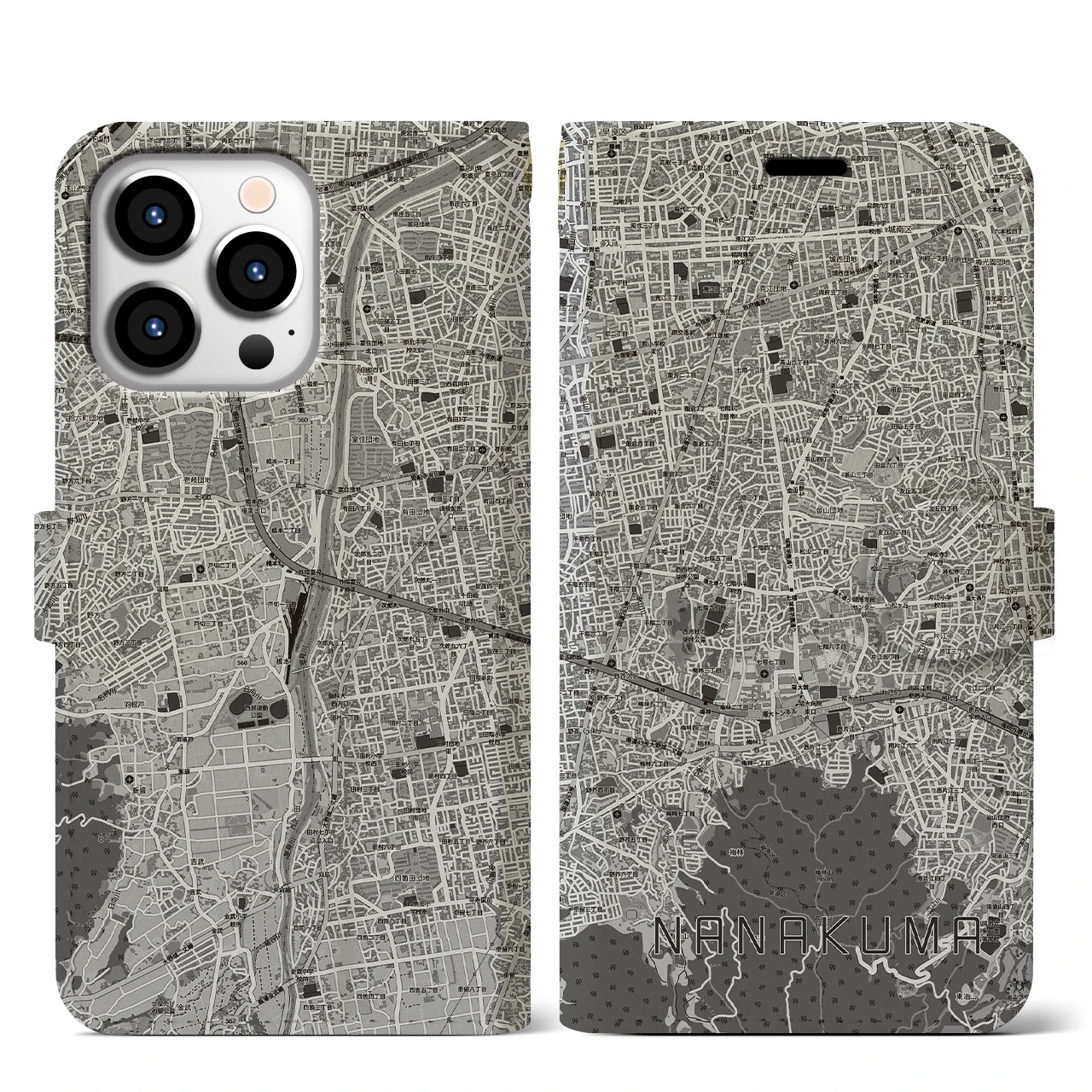 【七隈(福岡県)】地図柄iPhoneケース(手帳タイプ)