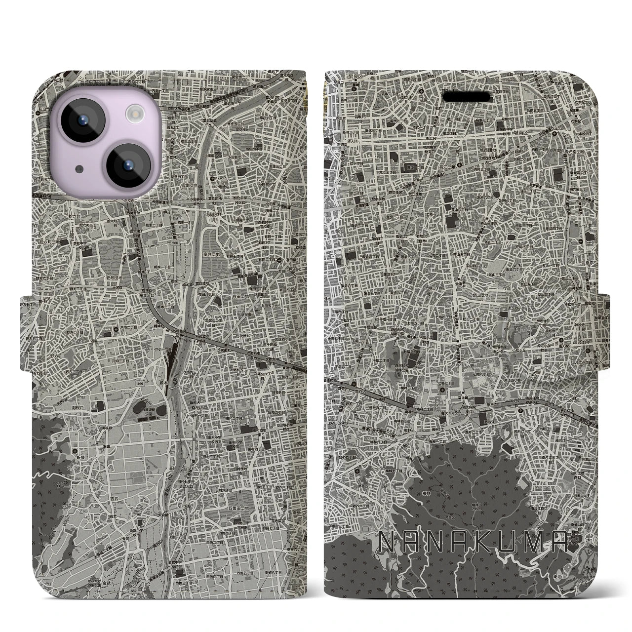 【七隈(福岡県)】地図柄iPhoneケース(手帳タイプ)