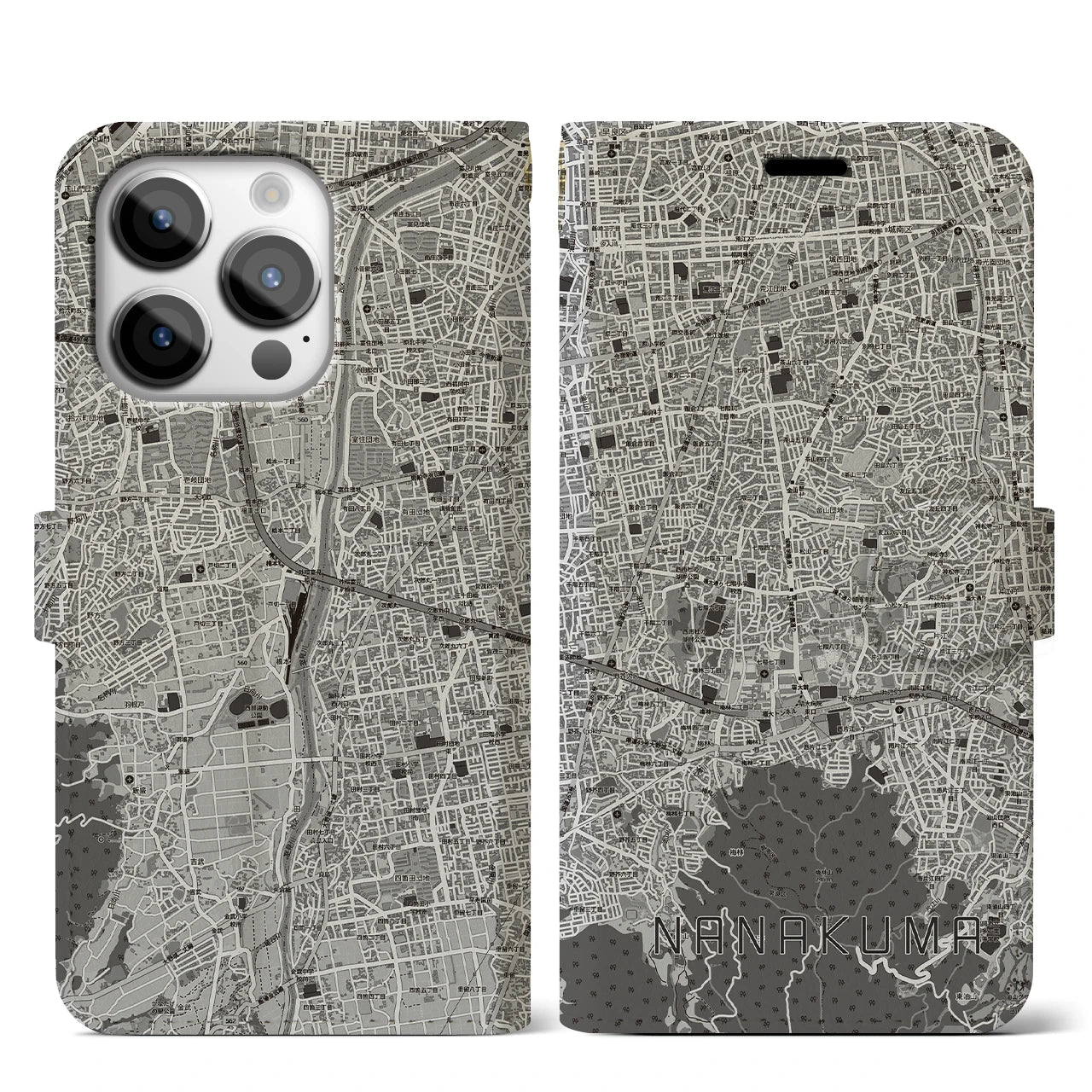 【七隈(福岡県)】地図柄iPhoneケース(手帳タイプ)