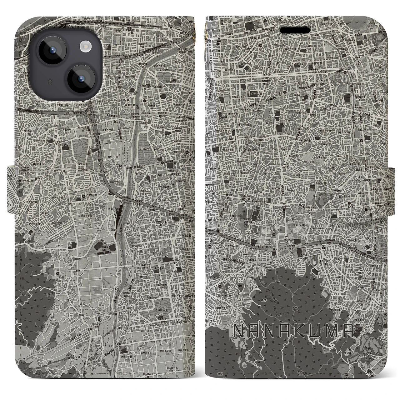 【七隈(福岡県)】地図柄iPhoneケース(手帳タイプ)