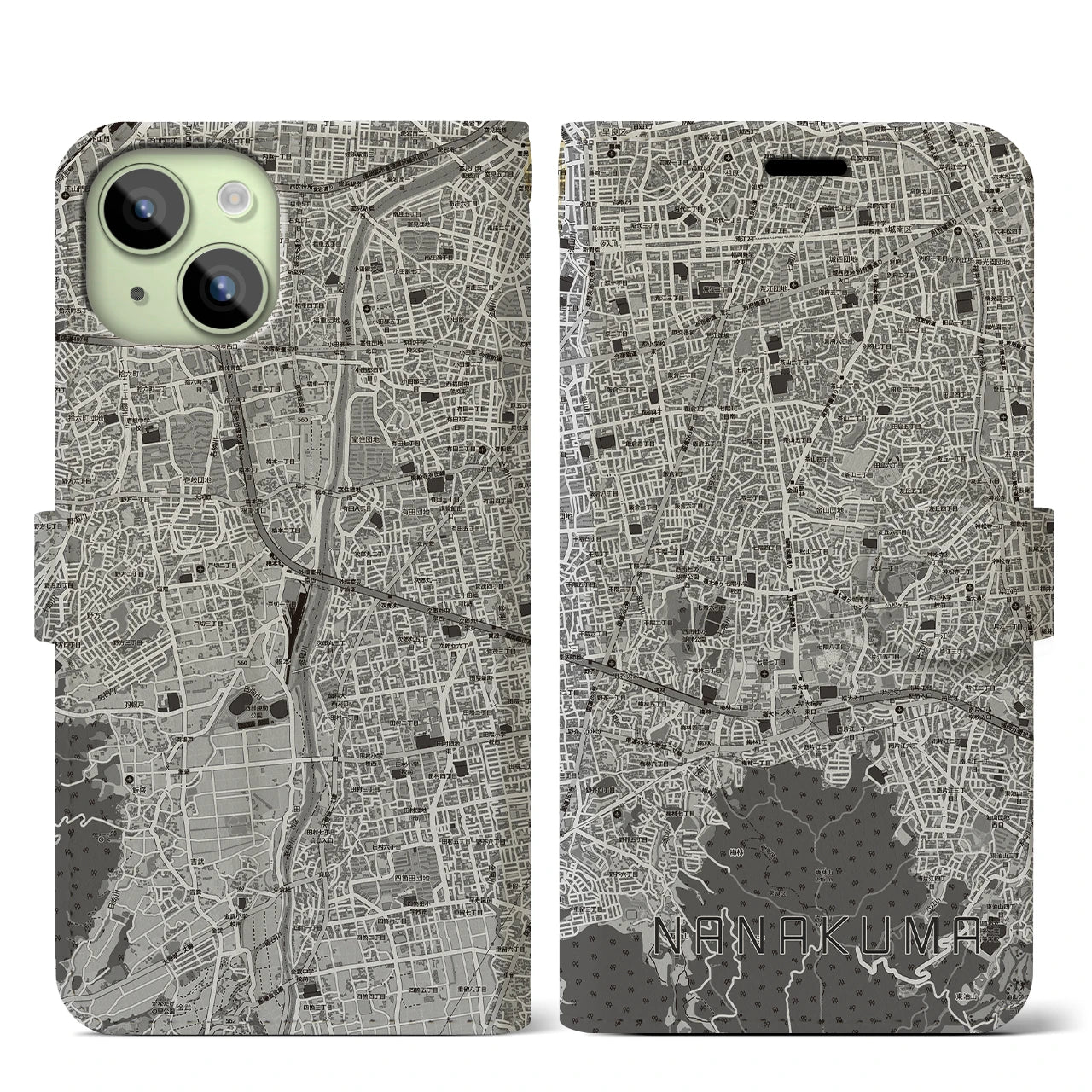 【七隈(福岡県)】地図柄iPhoneケース(手帳タイプ)