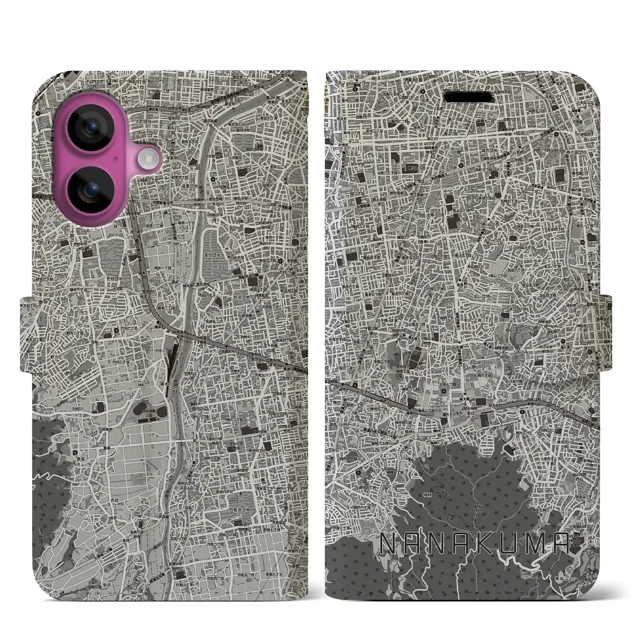 【七隈(福岡県)】地図柄iPhoneケース(手帳タイプ)