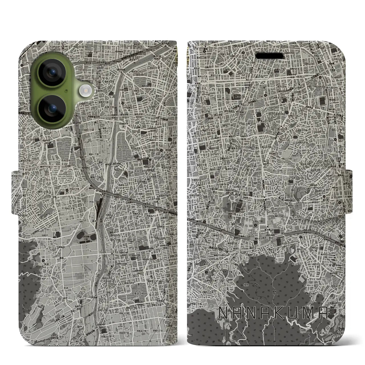 【七隈(福岡県)】地図柄iPhoneケース(手帳タイプ)