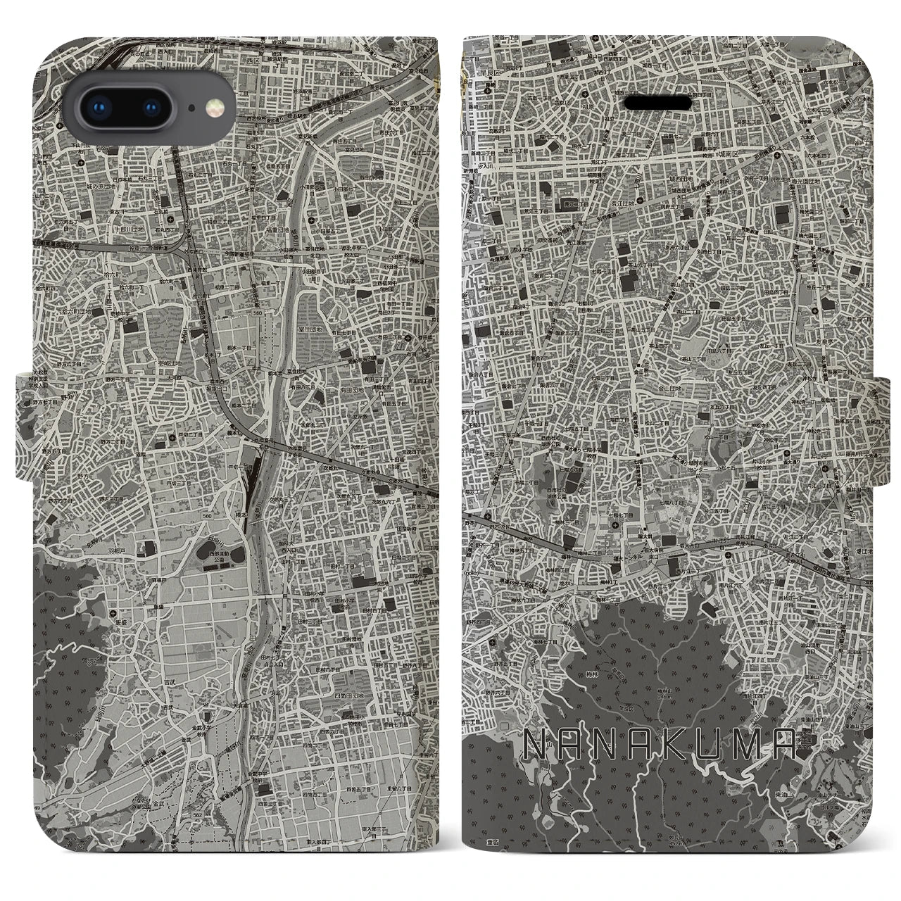 【七隈(福岡県)】地図柄iPhoneケース(手帳タイプ)