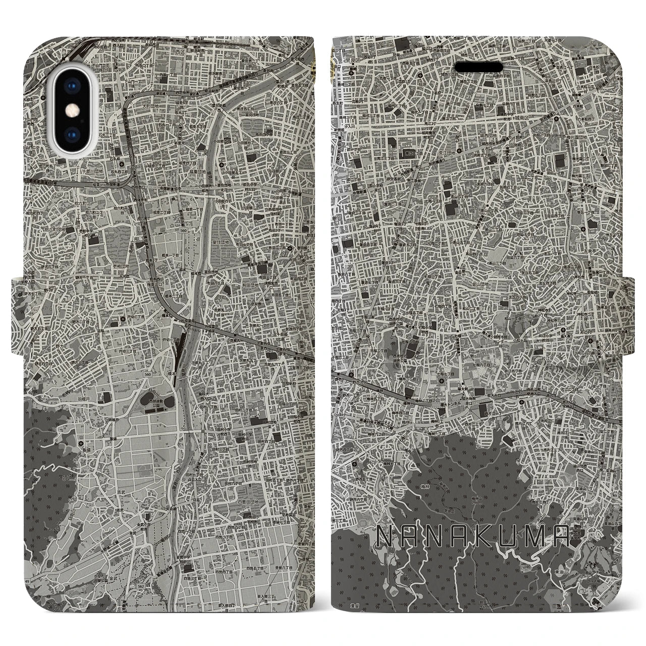 【七隈(福岡県)】地図柄iPhoneケース(手帳タイプ)