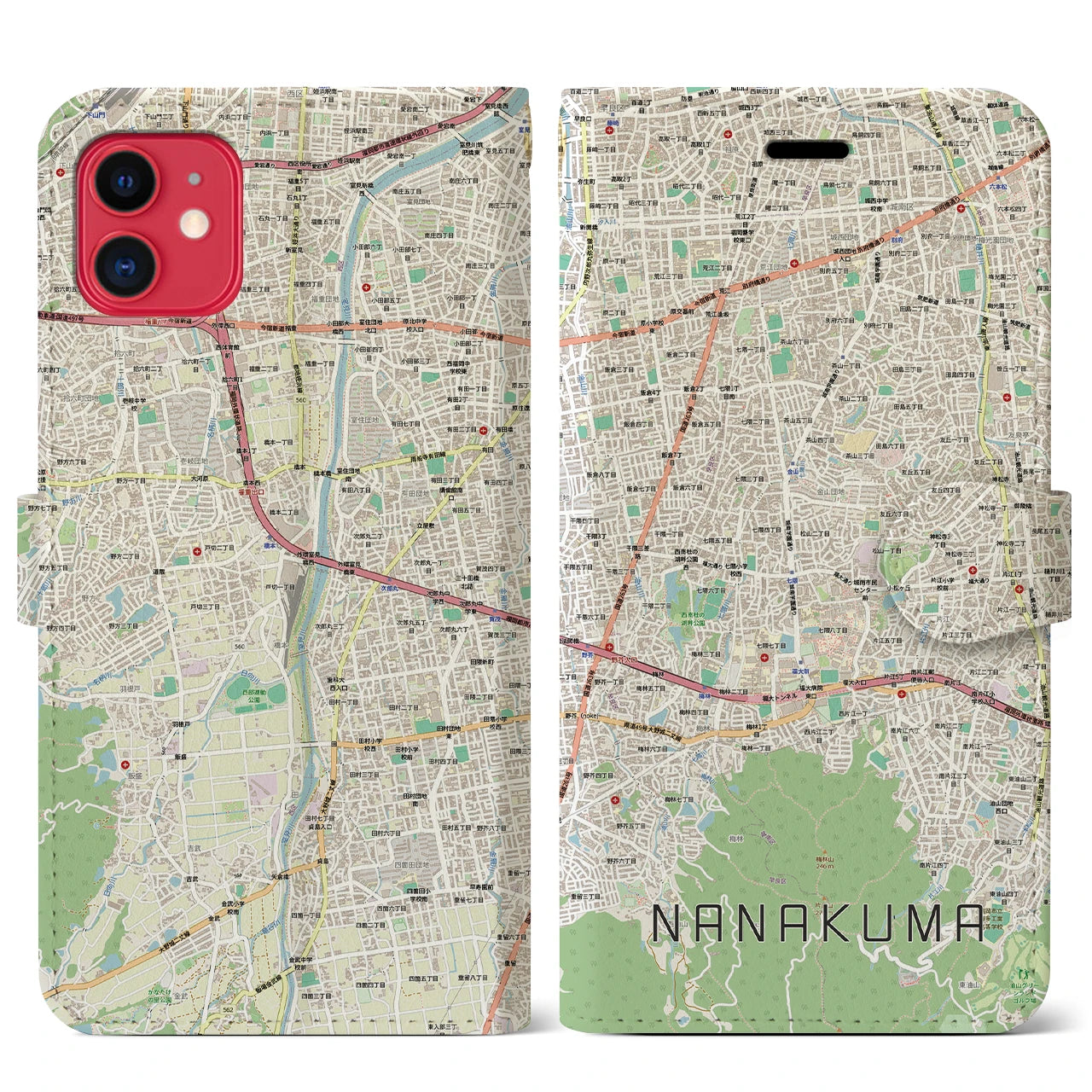 【七隈(福岡県)】地図柄iPhoneケース(手帳タイプ)