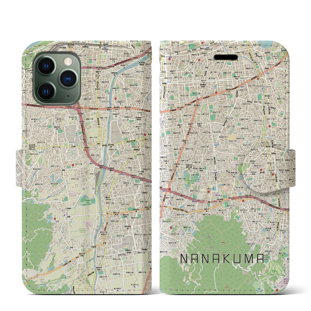 【七隈(福岡県)】地図柄iPhoneケース(手帳タイプ)