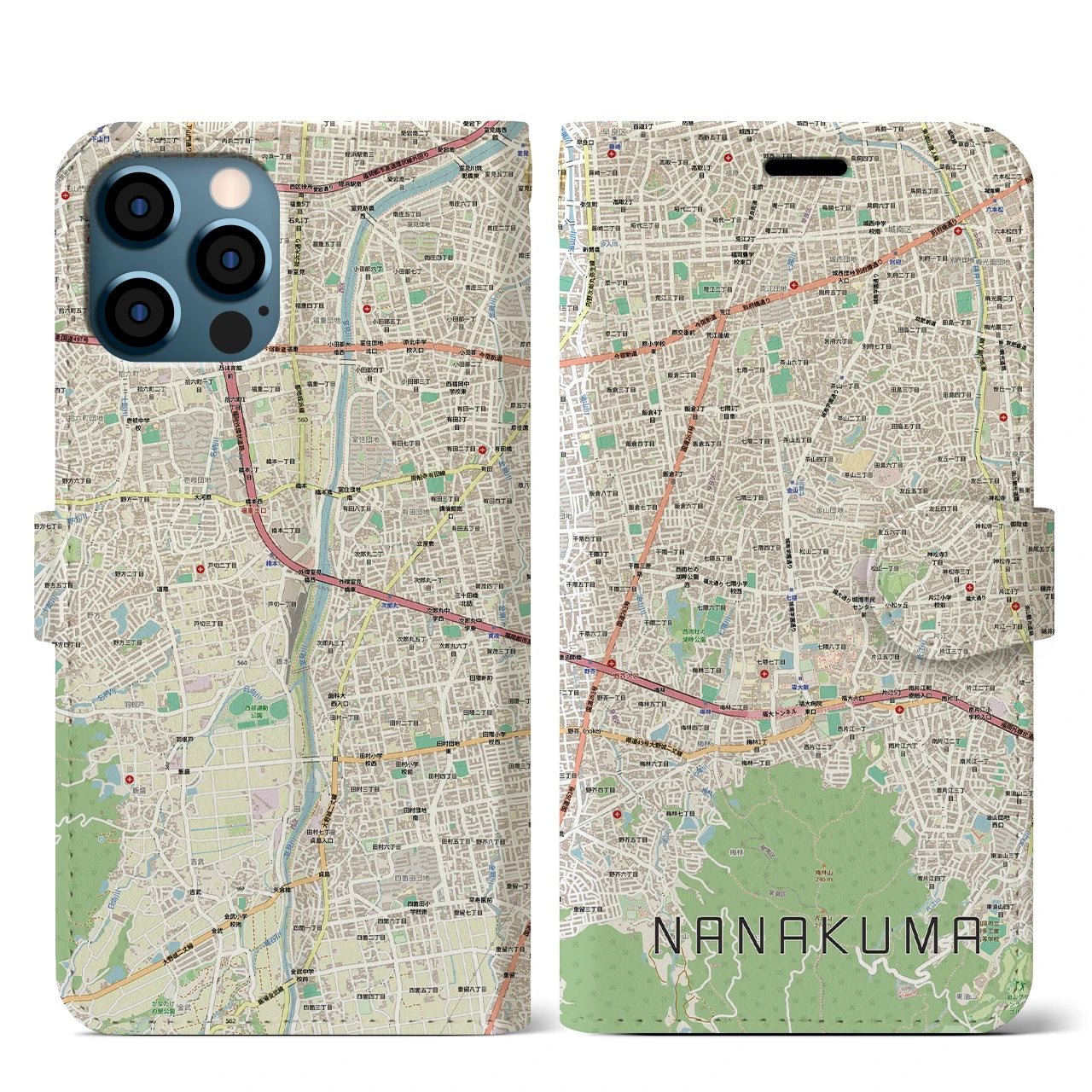 【七隈(福岡県)】地図柄iPhoneケース(手帳タイプ)