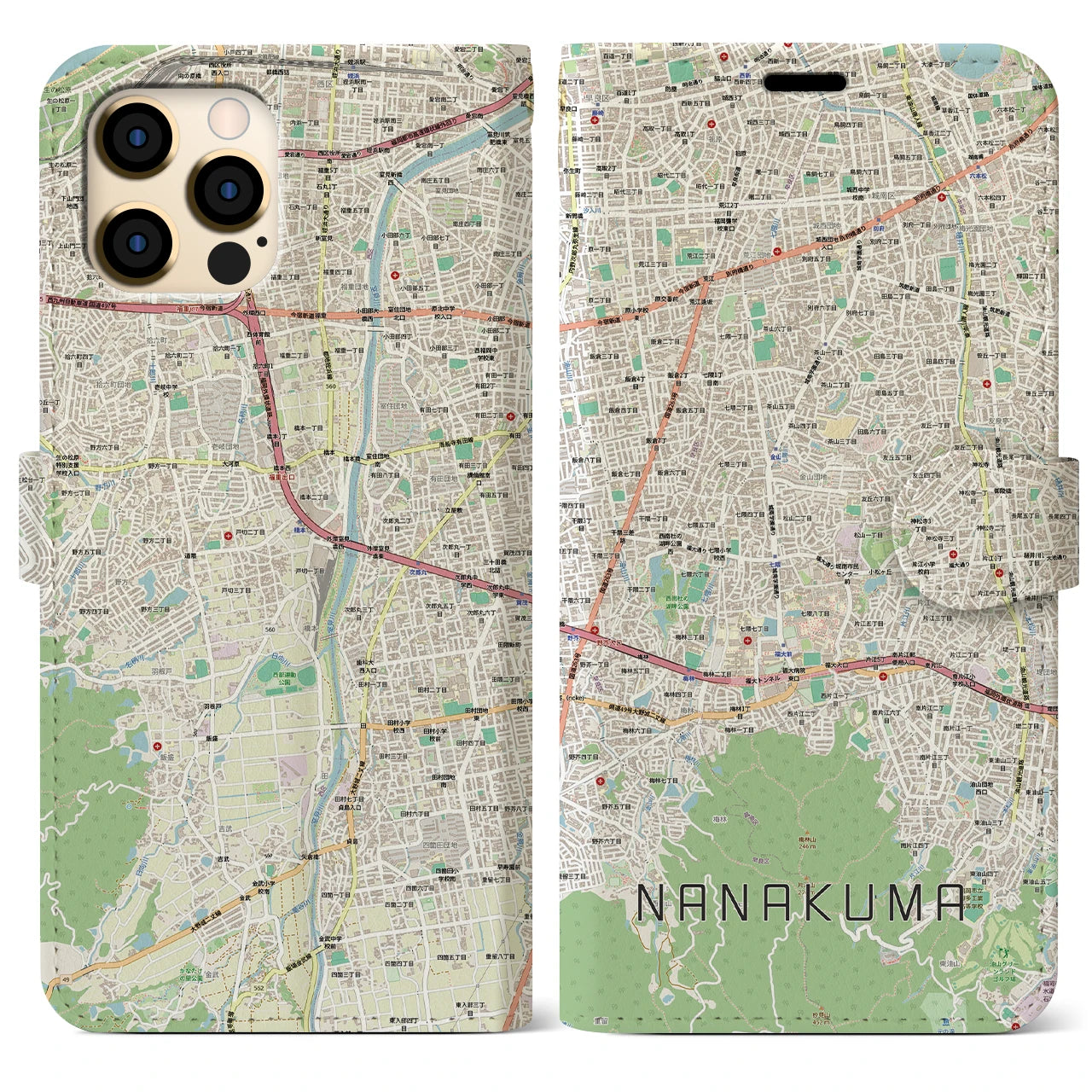 【七隈(福岡県)】地図柄iPhoneケース(手帳タイプ)