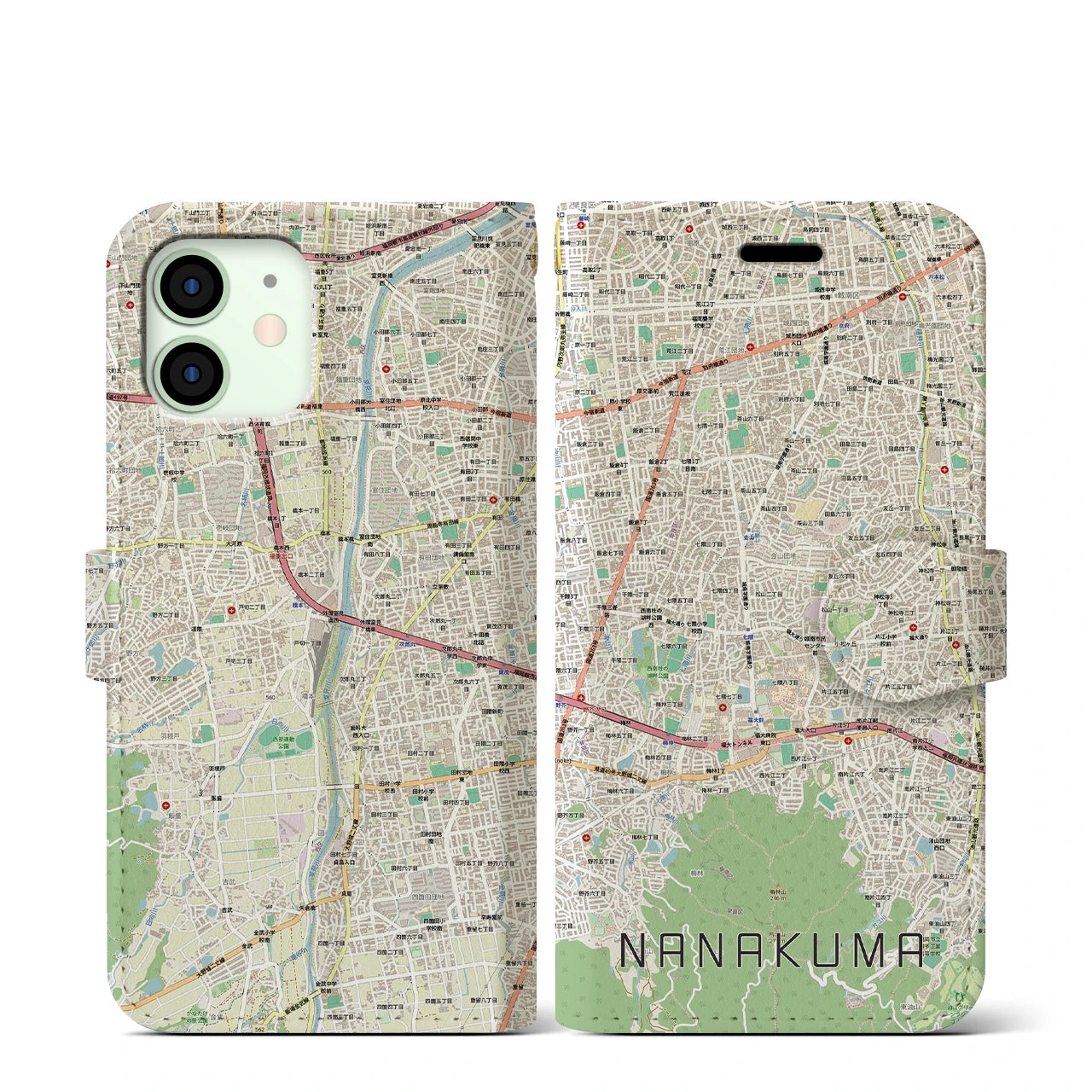 【七隈(福岡県)】地図柄iPhoneケース(手帳タイプ)