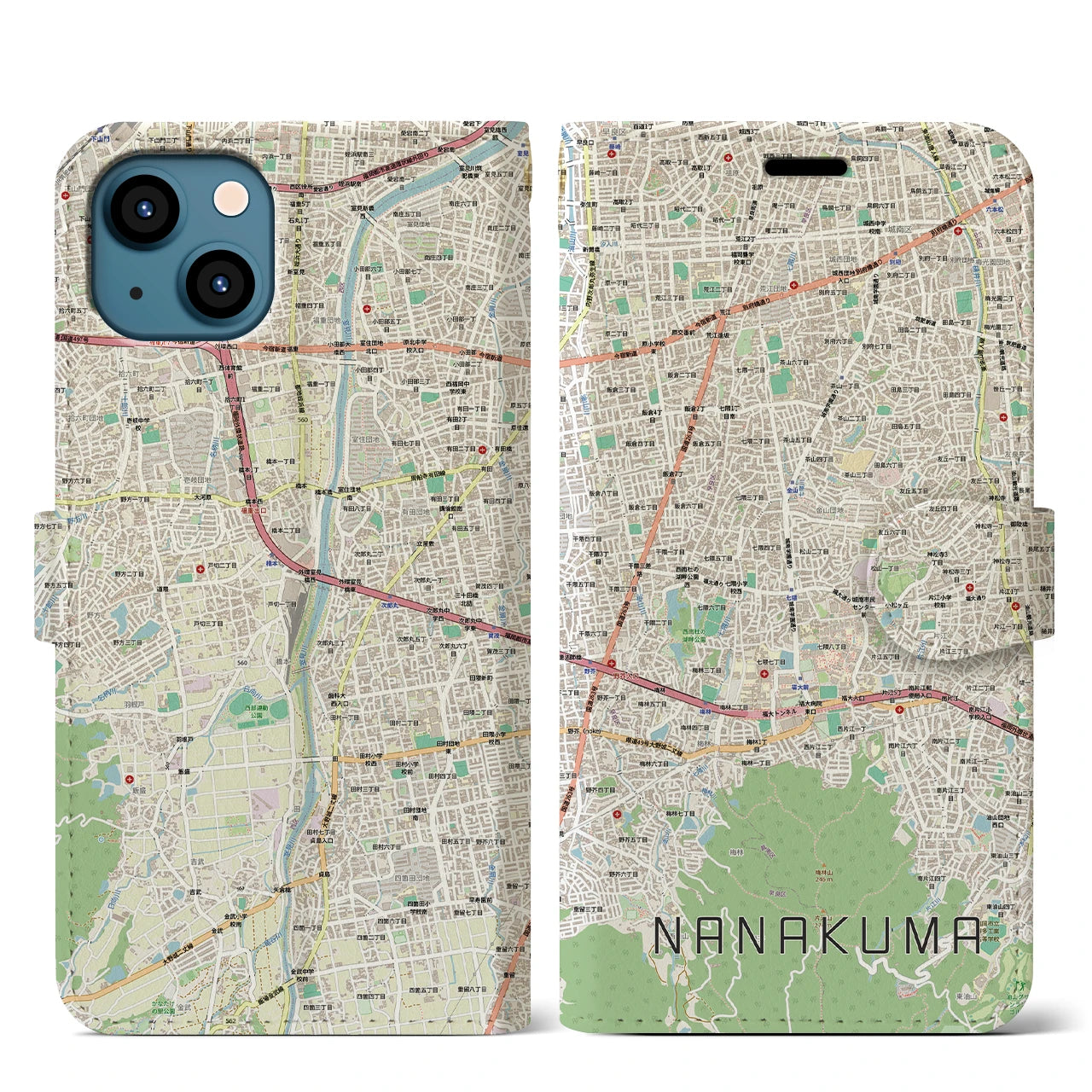 【七隈(福岡県)】地図柄iPhoneケース(手帳タイプ)