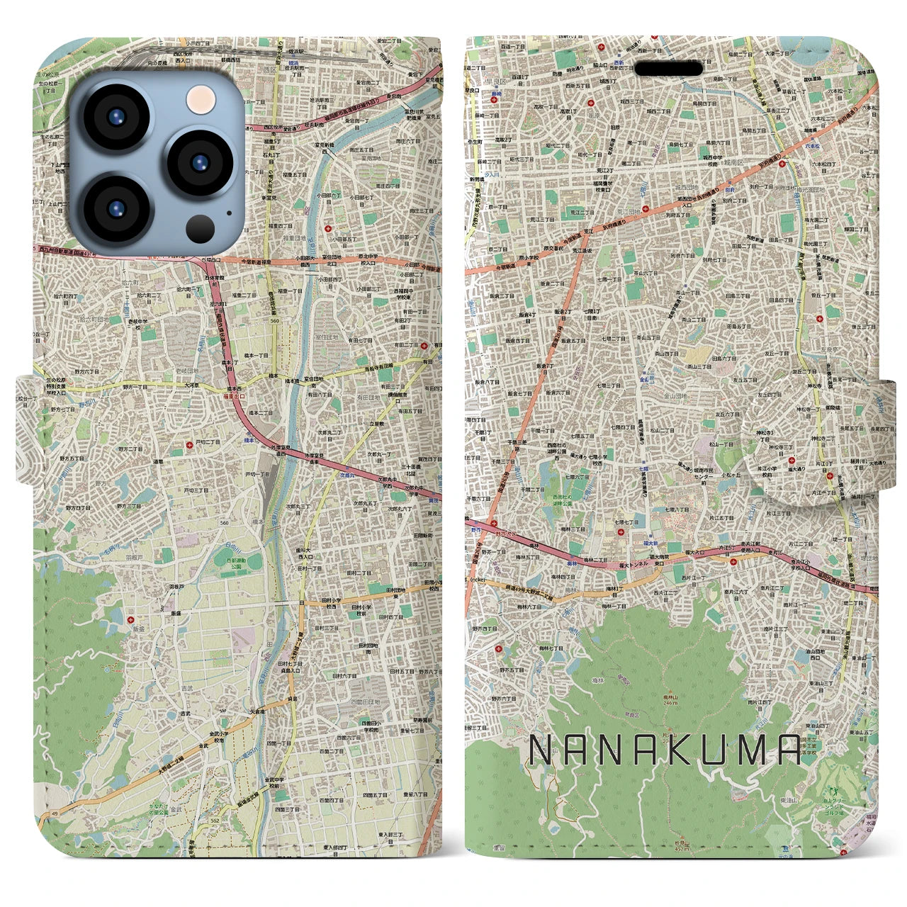 【七隈(福岡県)】地図柄iPhoneケース(手帳タイプ)