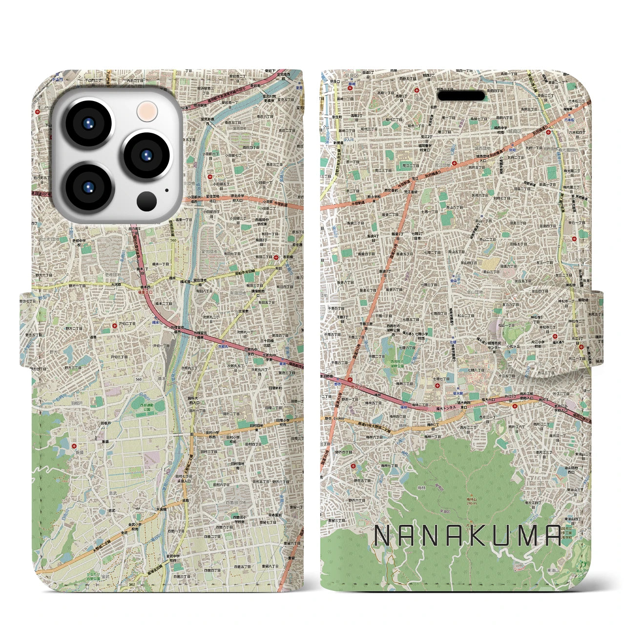 【七隈(福岡県)】地図柄iPhoneケース(手帳タイプ)
