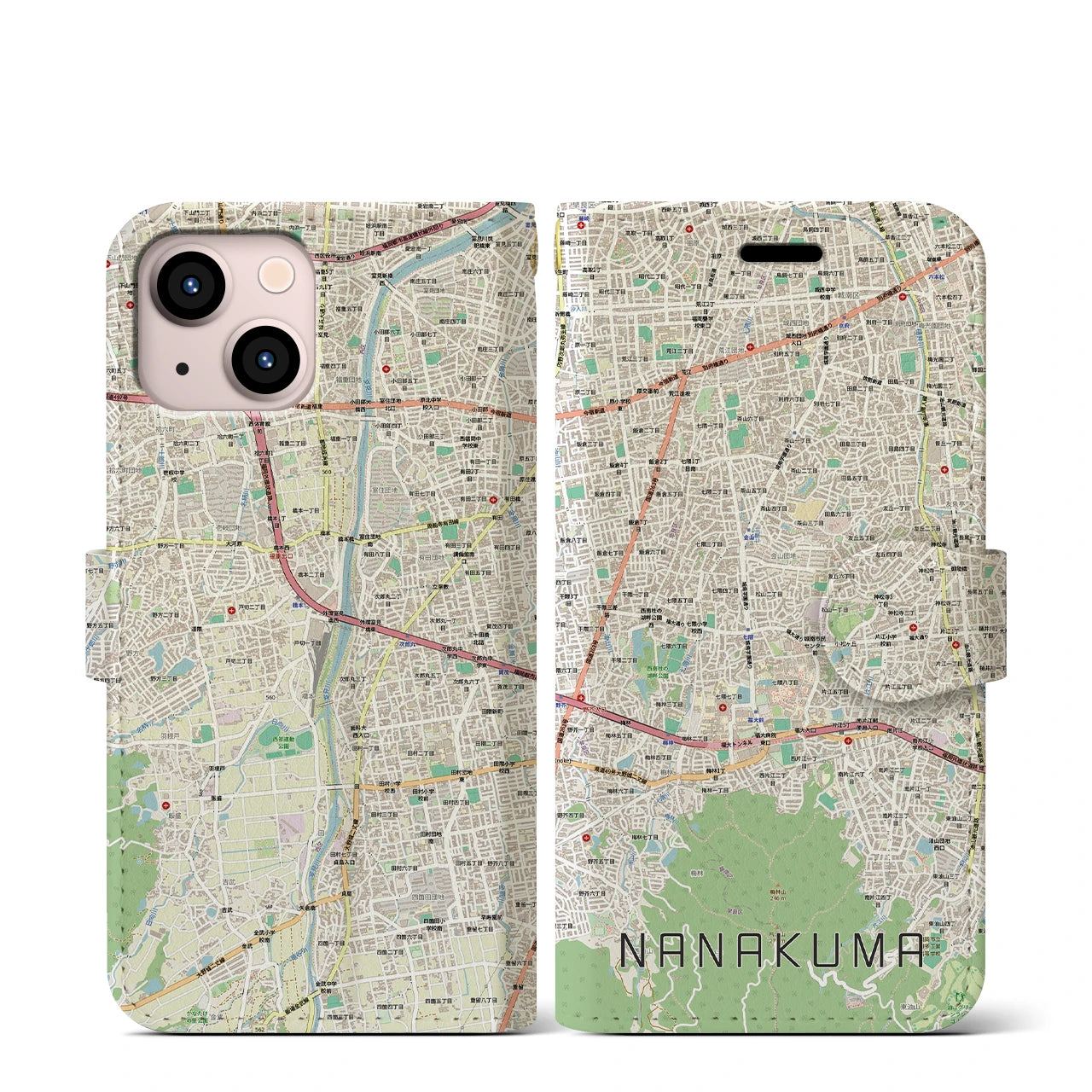 【七隈(福岡県)】地図柄iPhoneケース(手帳タイプ)