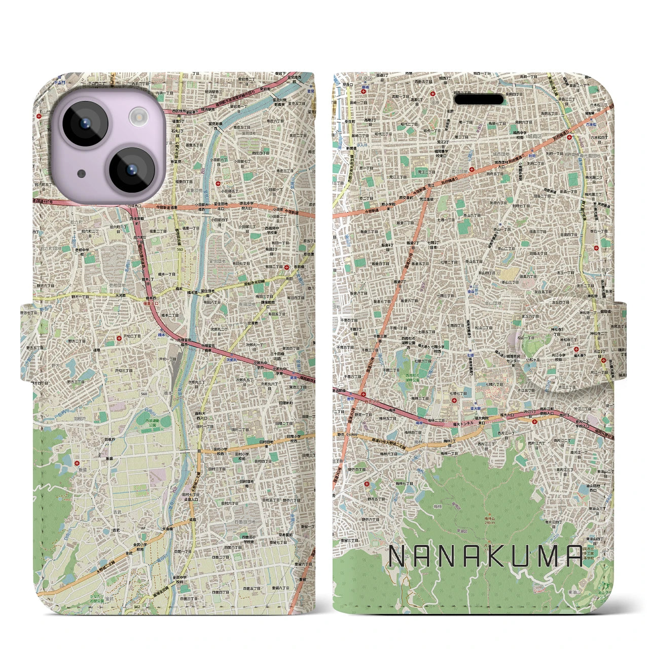 【七隈(福岡県)】地図柄iPhoneケース(手帳タイプ)