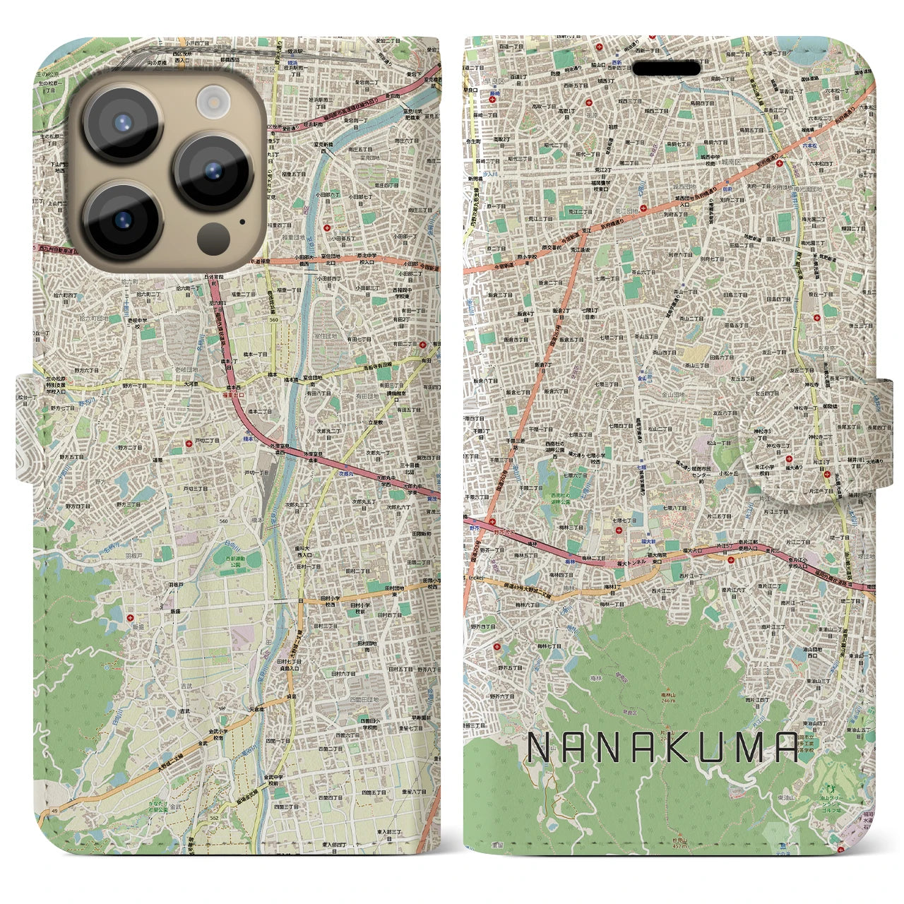 【七隈(福岡県)】地図柄iPhoneケース(手帳タイプ)