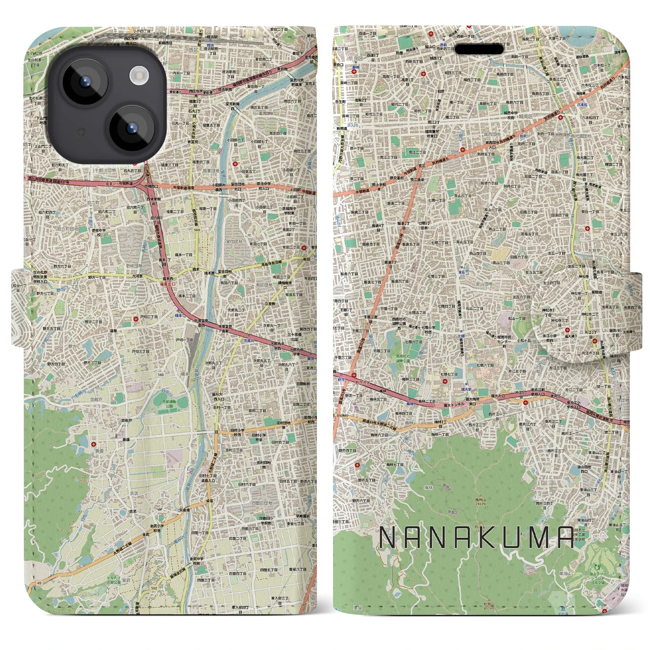 【七隈(福岡県)】地図柄iPhoneケース(手帳タイプ)