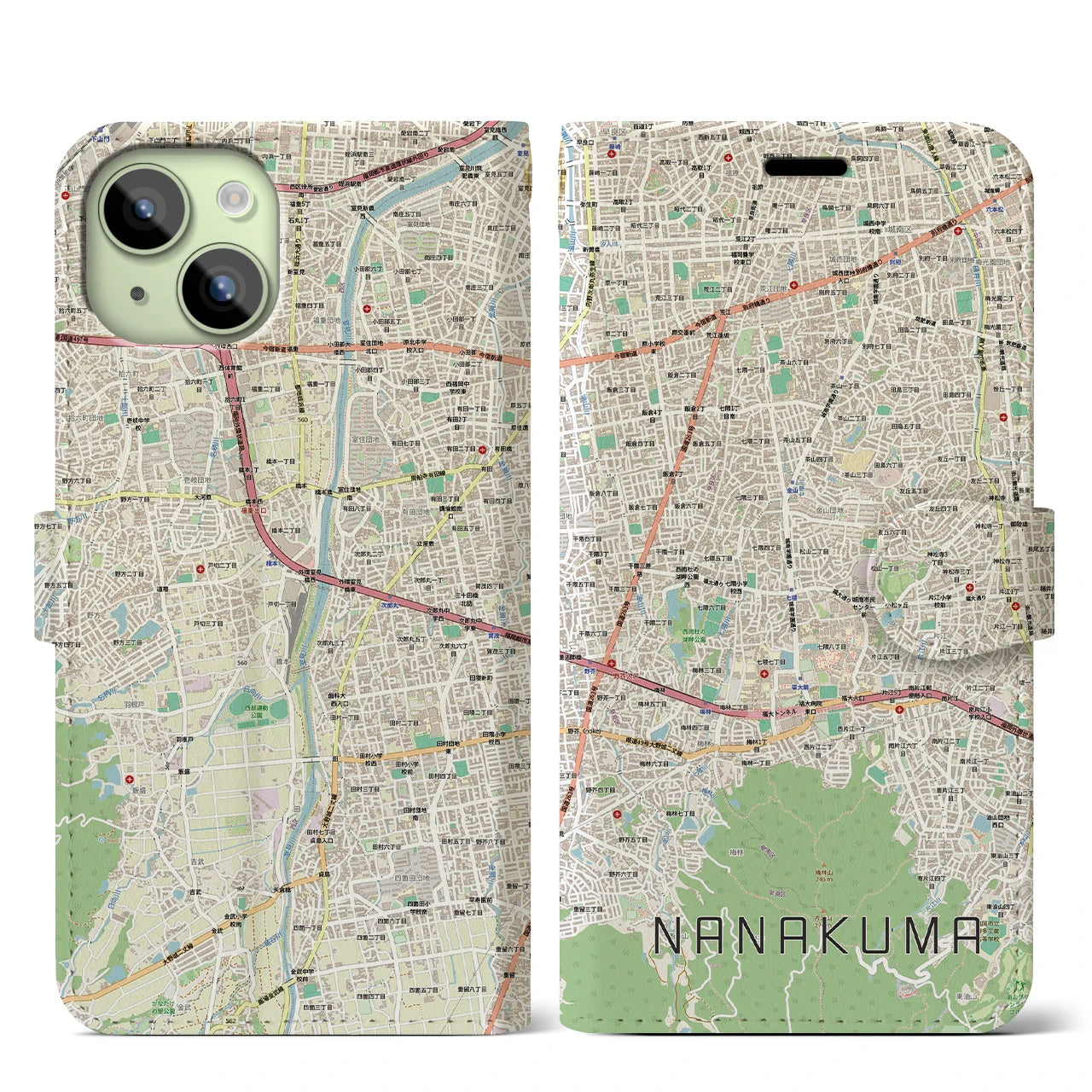 【七隈(福岡県)】地図柄iPhoneケース(手帳タイプ)