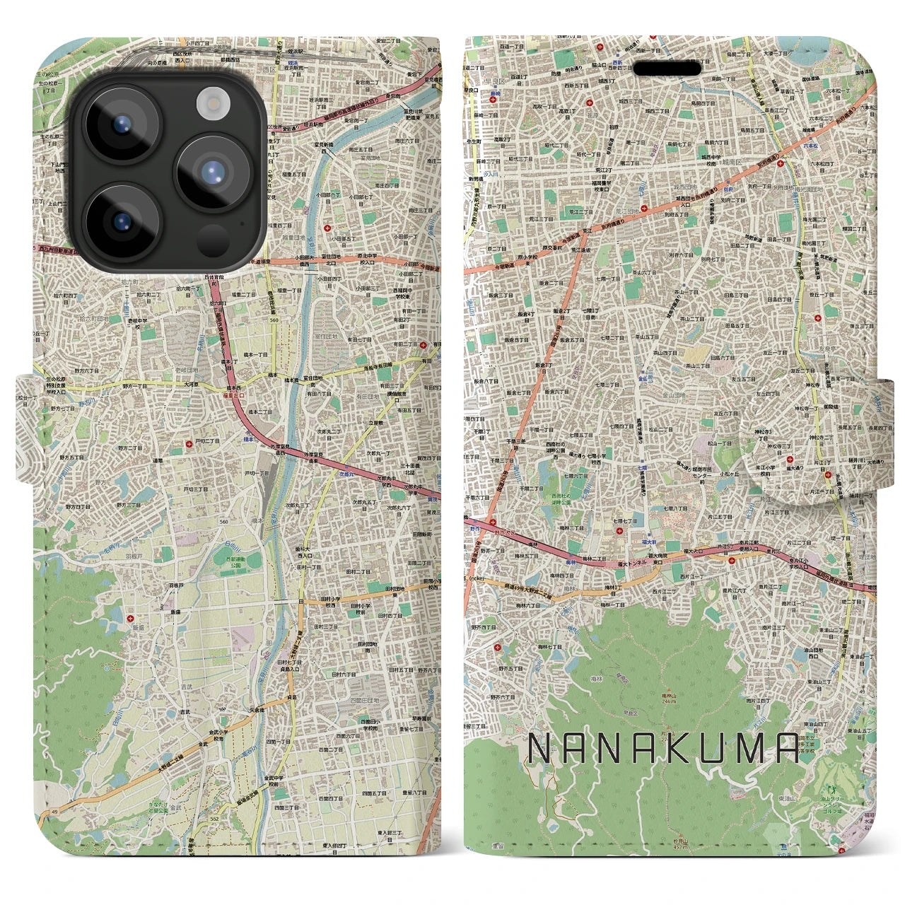 【七隈(福岡県)】地図柄iPhoneケース(手帳タイプ)