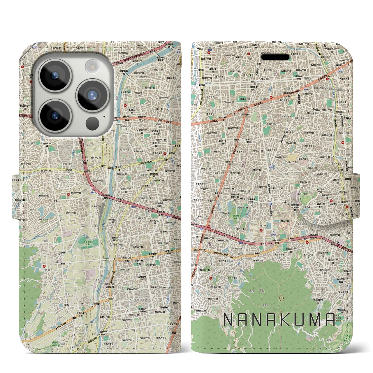 【七隈(福岡県)】地図柄iPhoneケース(手帳タイプ)