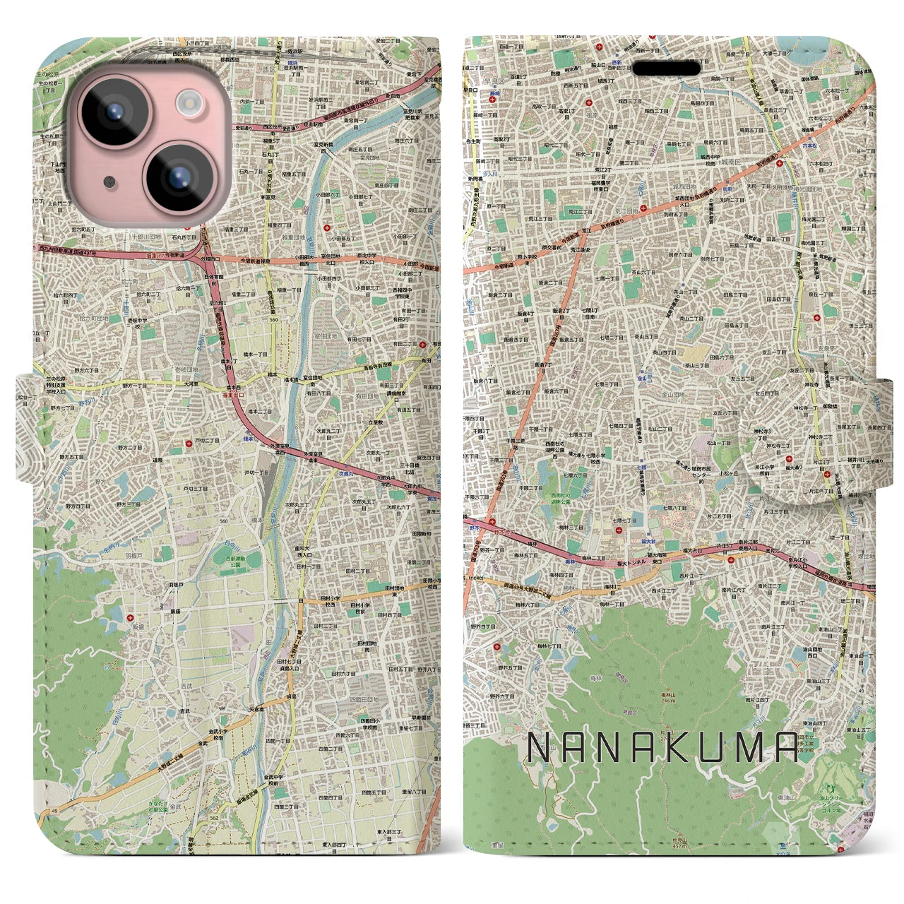 【七隈(福岡県)】地図柄iPhoneケース(手帳タイプ)