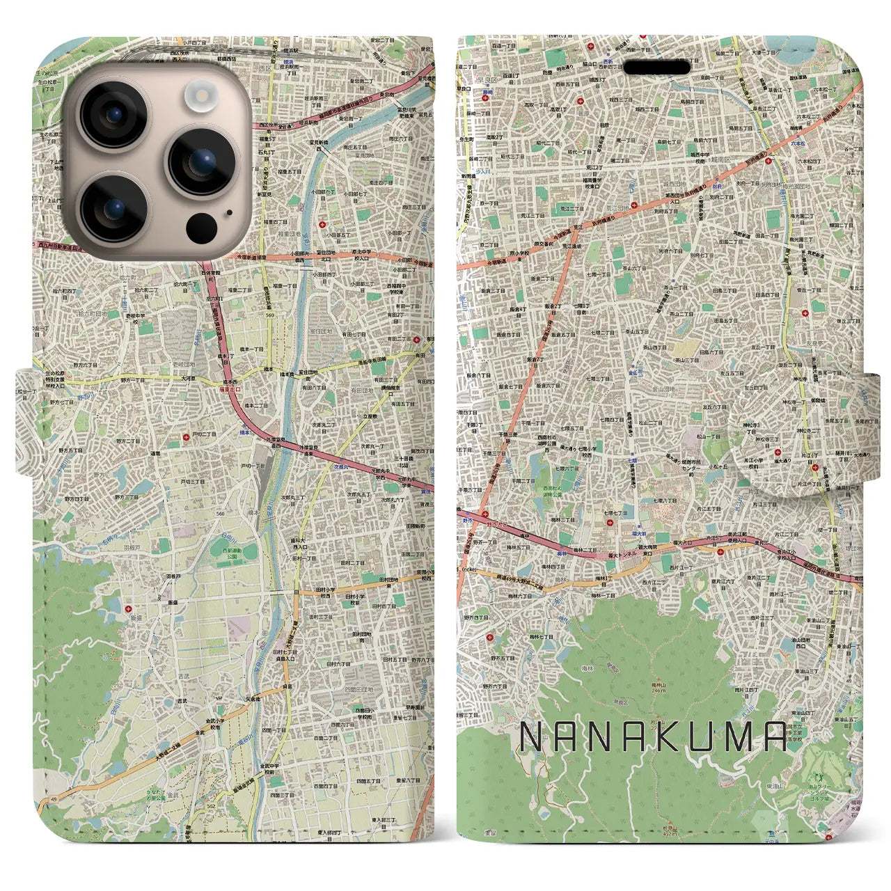 【七隈(福岡県)】地図柄iPhoneケース(手帳タイプ)